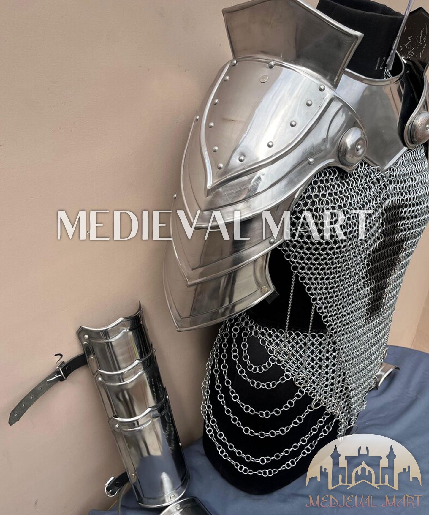 MEDIEVALMART AU (Isolara Dragonplate) Women’s Armor W/H Silver (Dragonfang) Jesus Chainmail + Arms Armor