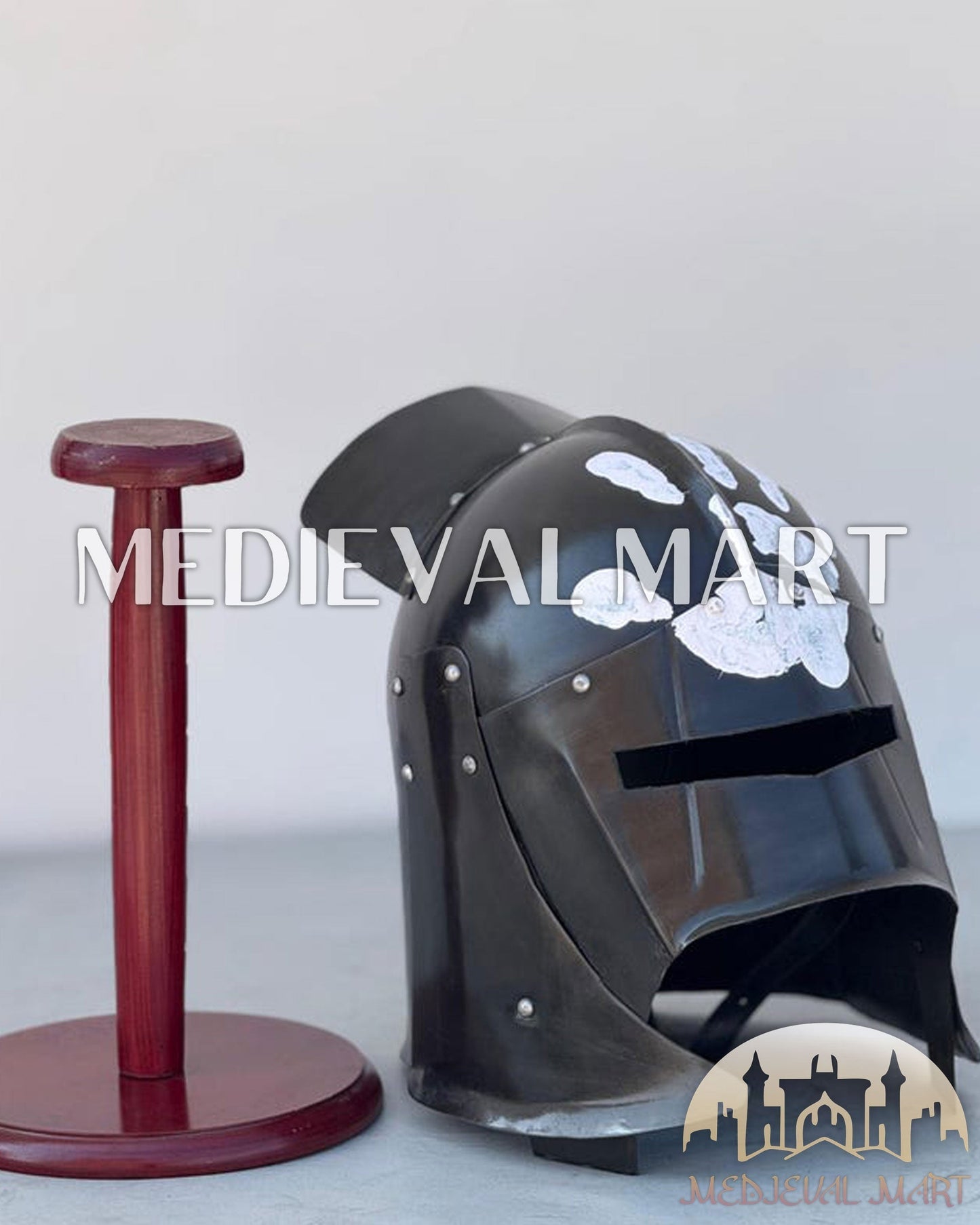 MEDIEVALMART AU Great Fantasy Helmet With Metal Horns or Free Stand | LARP Props