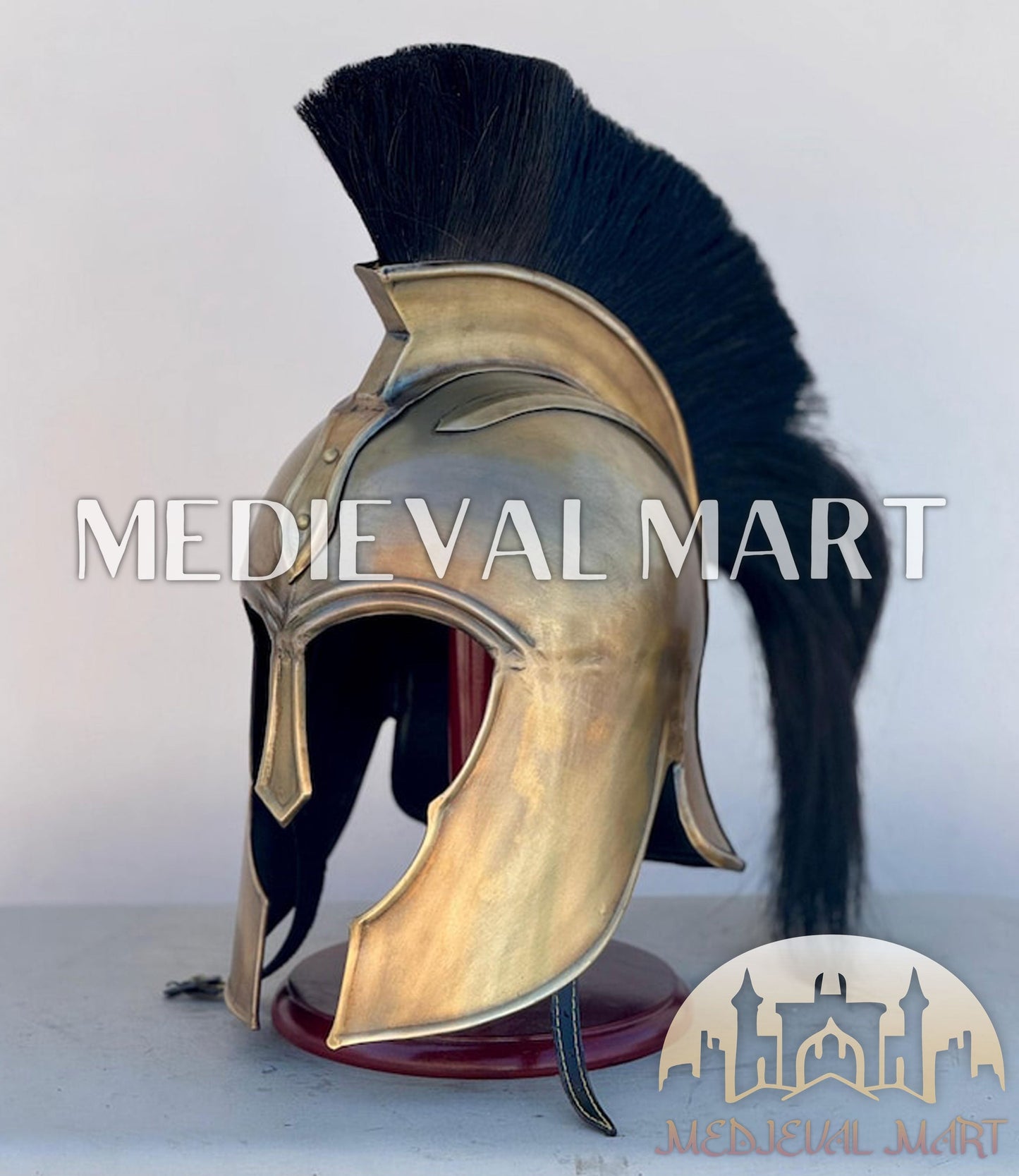 MEDIEVALMART AU "Achilles" Gold Finish Trojan Warrior Helmet W/H Free Stand | Troy Props