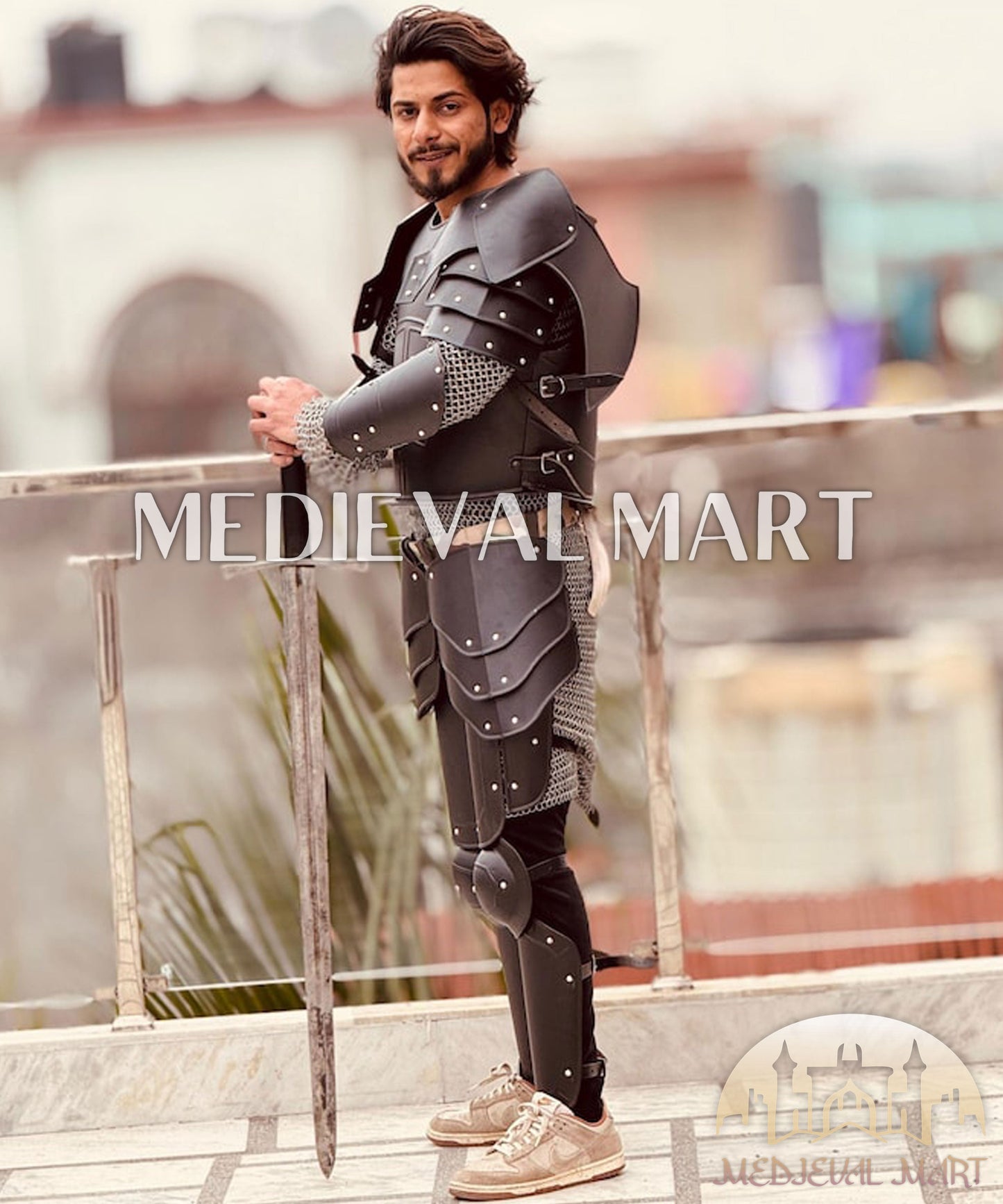 MEDIEVALMART AU Hand Forged Medieval Twisted Troll Cross Iron Pendent With Leather Cord