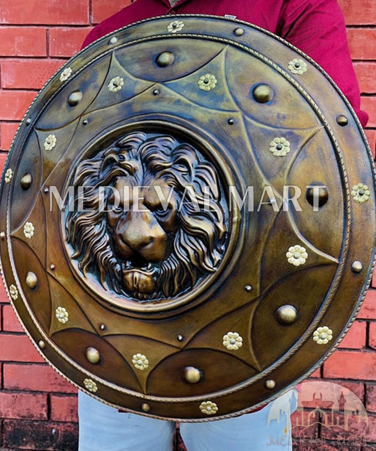 MEDIEVALMART AU Medieval Templar Devil Zelda Cross Inspired Wooden Shield Bliue & Gold Finish | Gift for Christmas Day