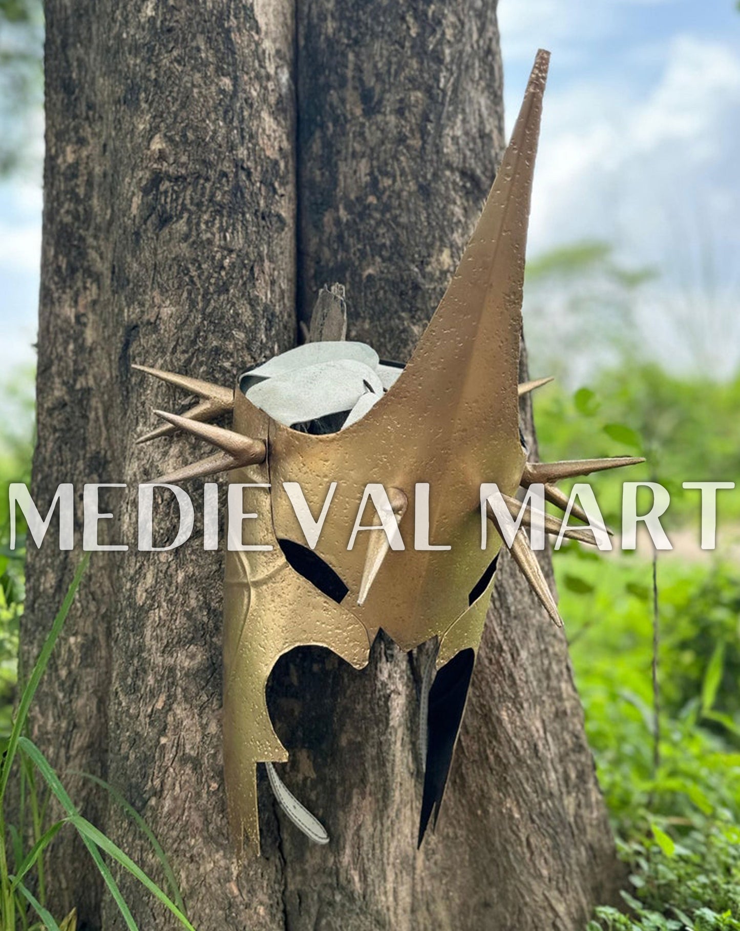 MEDIEVALMART AU "Achilles" Gold Finish Trojan Warrior Helmet W/H Free Stand | Troy Props