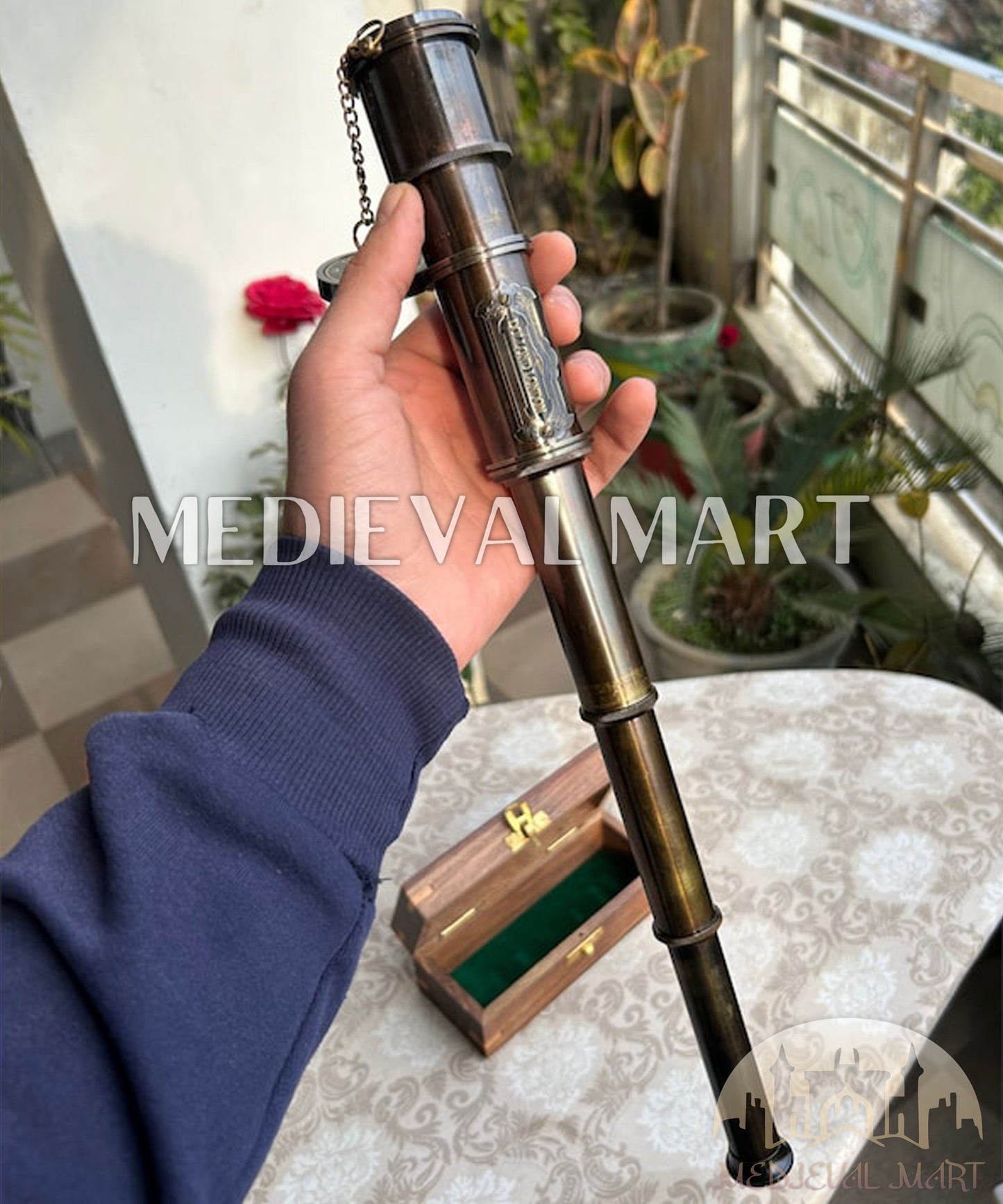 MEDIEVALMART AU Medieval Templar Devil Zelda Cross Inspired Wooden Shield Bliue & Gold Finish | Gift for Christmas Day