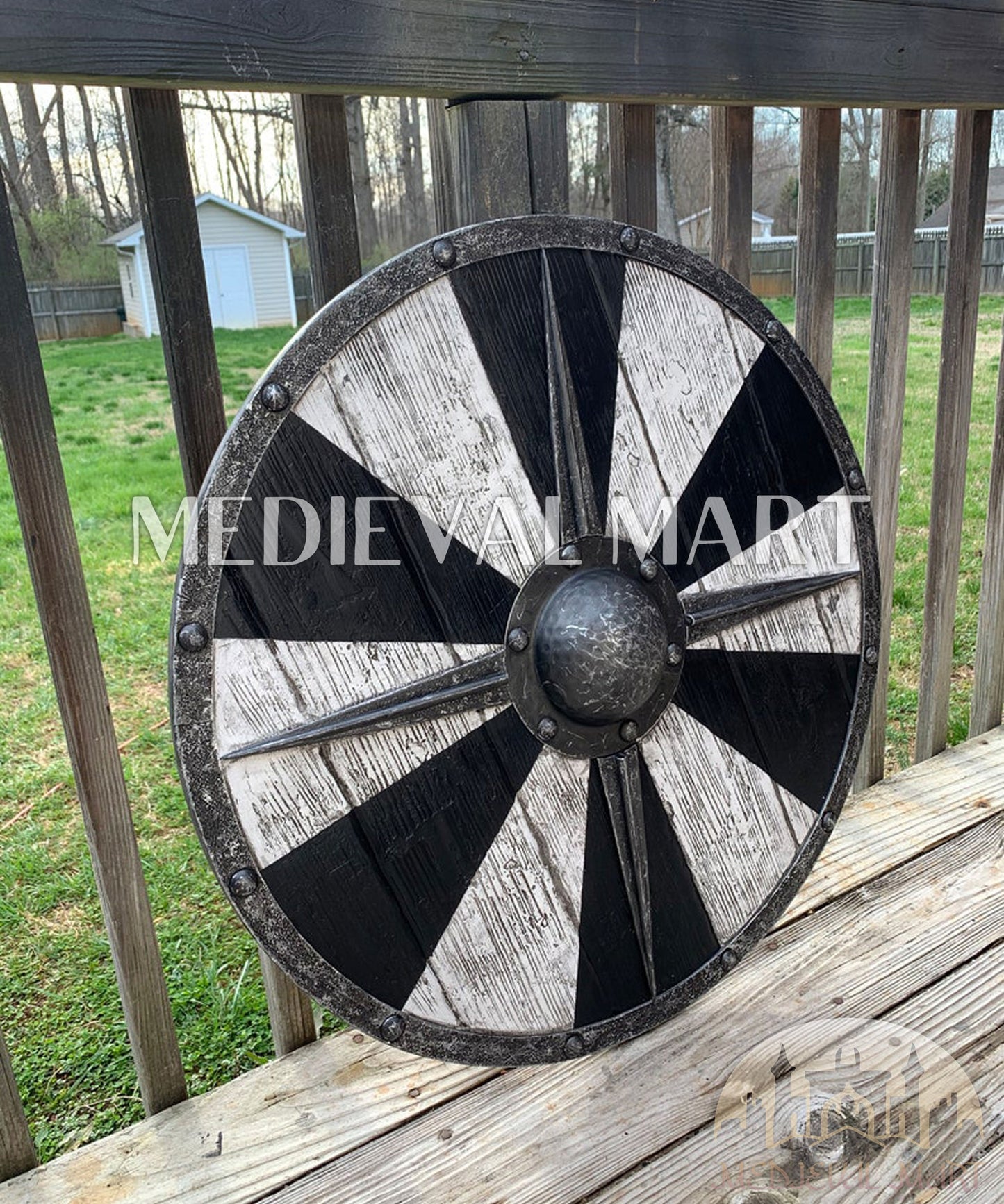 MEDIEVALMART AU Iconic Viking's Jarl Borg Iron Spikes  Battleworn Viking Wooden Shield | Gifts For Dad