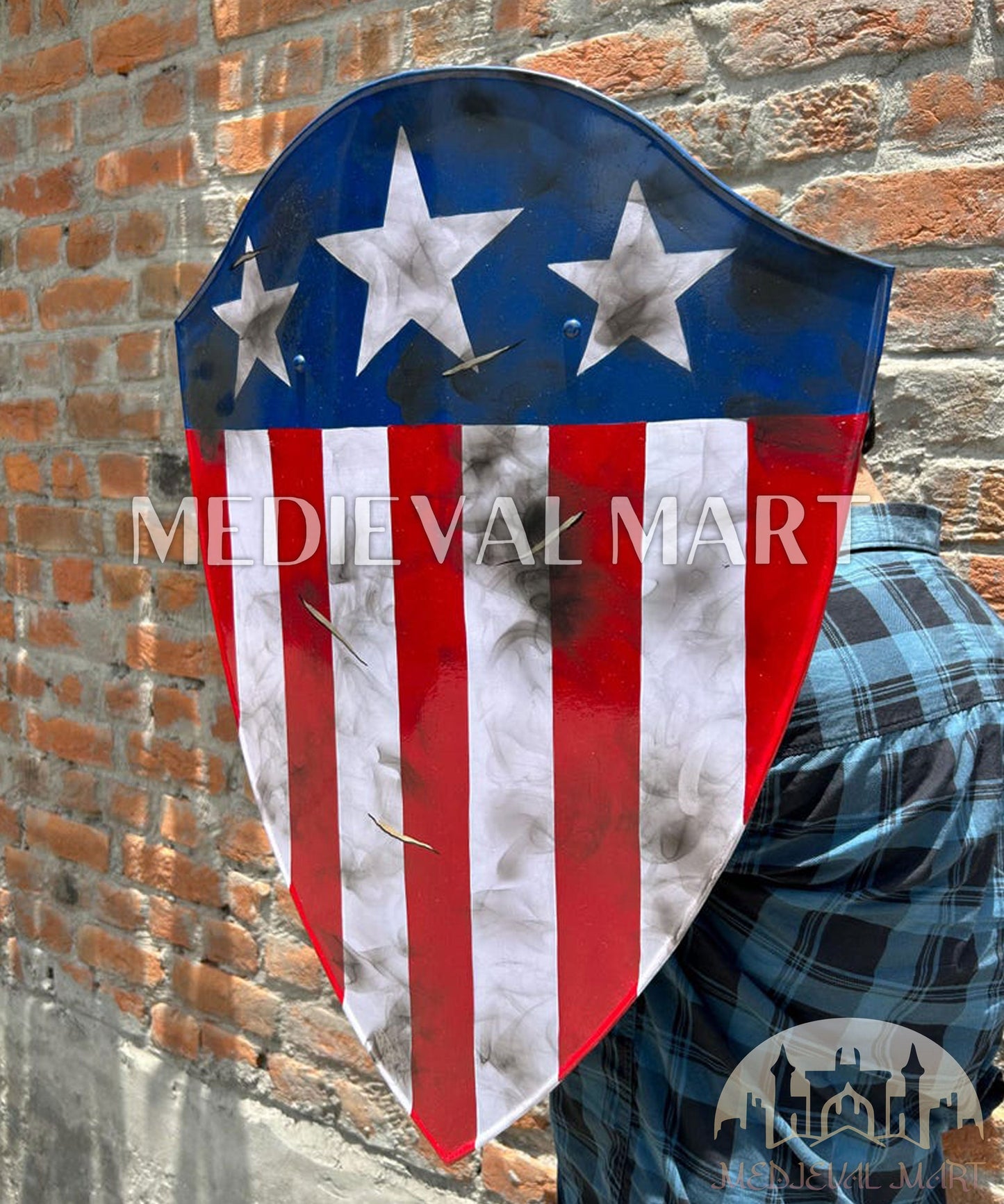 MEDIEVALMART AU First Avengers Steve Rogers Damaged Shield | Gift for Cosplayer