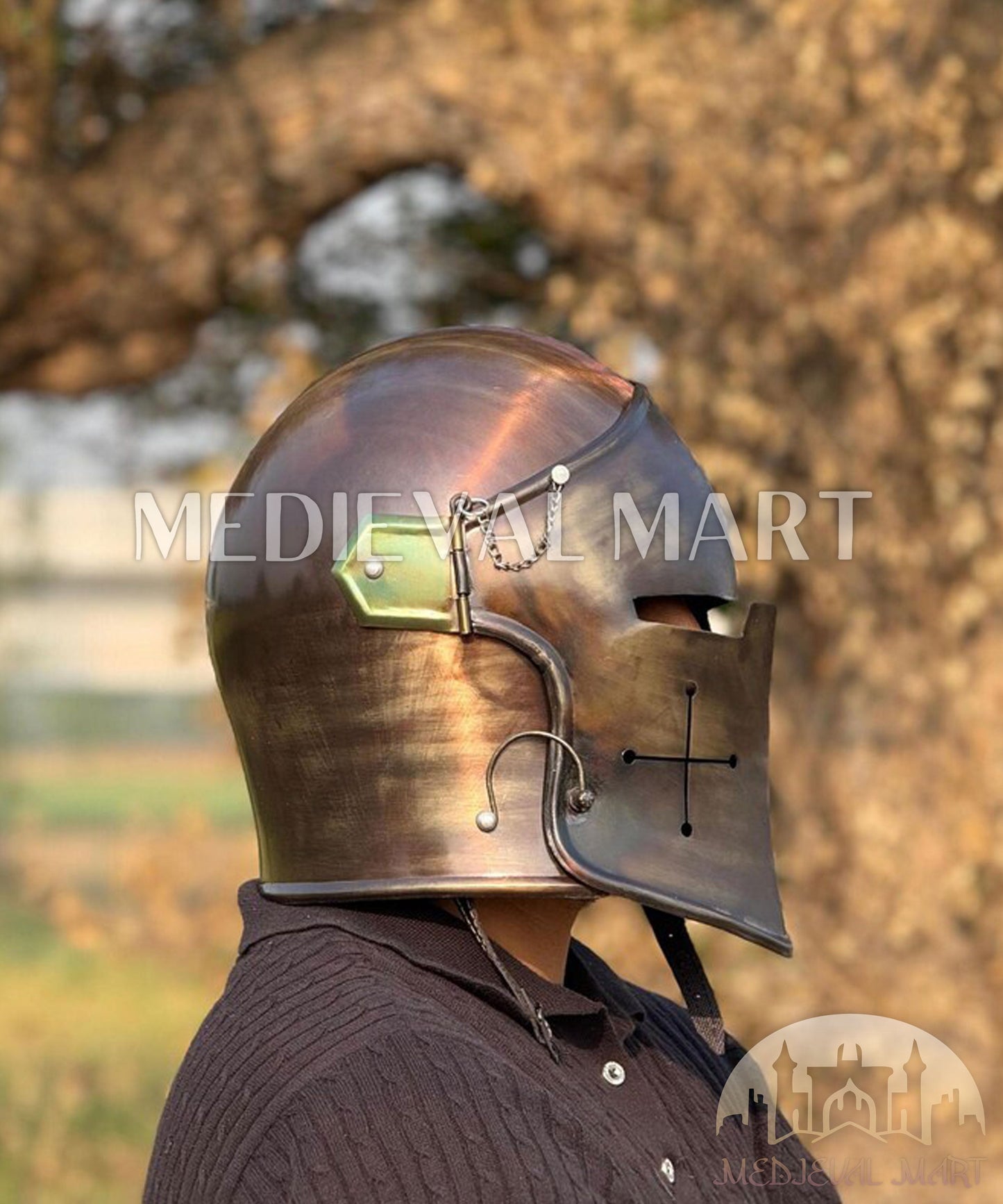 MEDIEVALMART AU Great Fantasy Helmet With Metal Horns or Free Stand | LARP Props