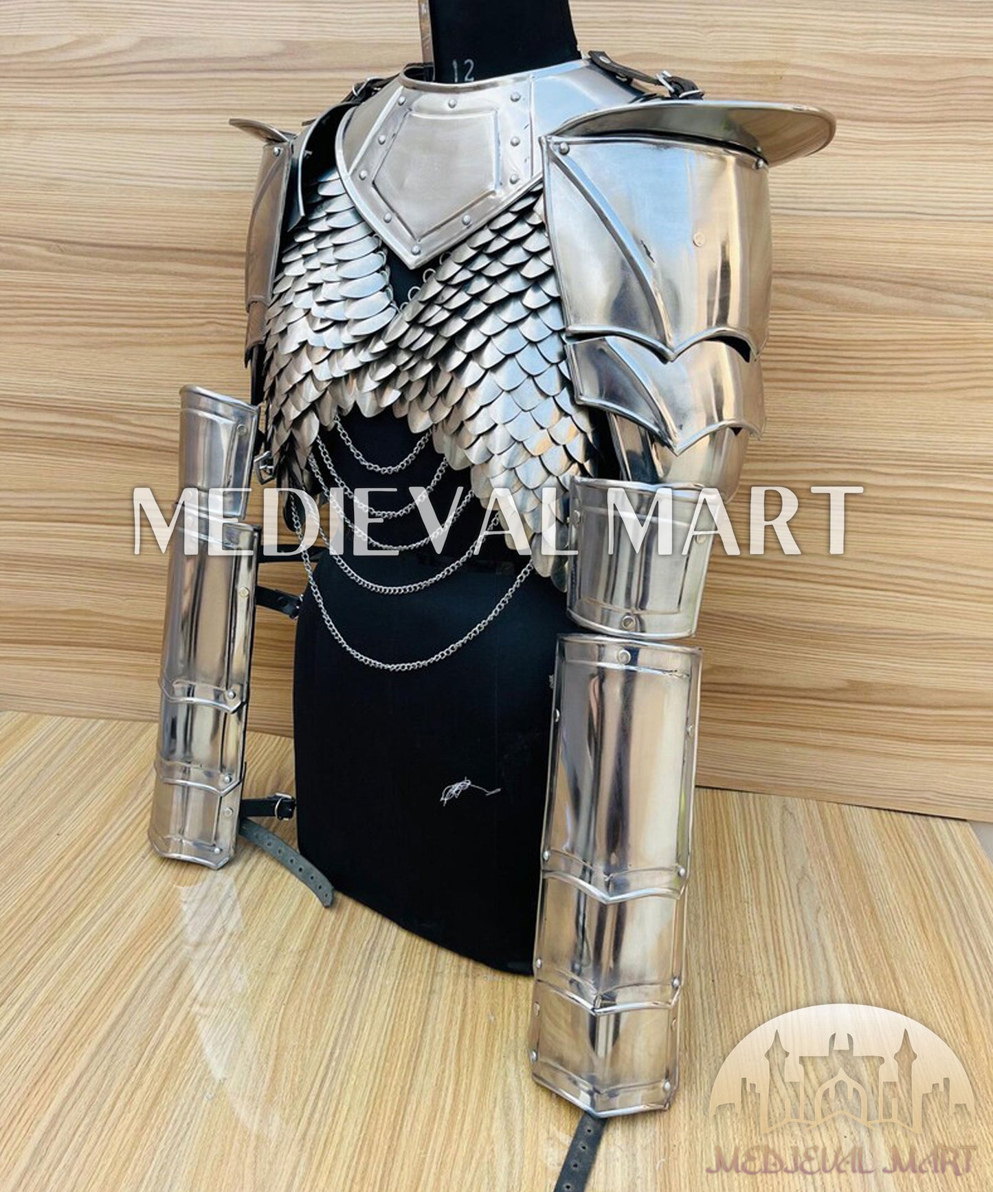 MEDIEVALMART AU (Isolara Dragonplate) Women’s Armor W/H Silver (Dragonfang) Jesus Chainmail + Arms Armor
