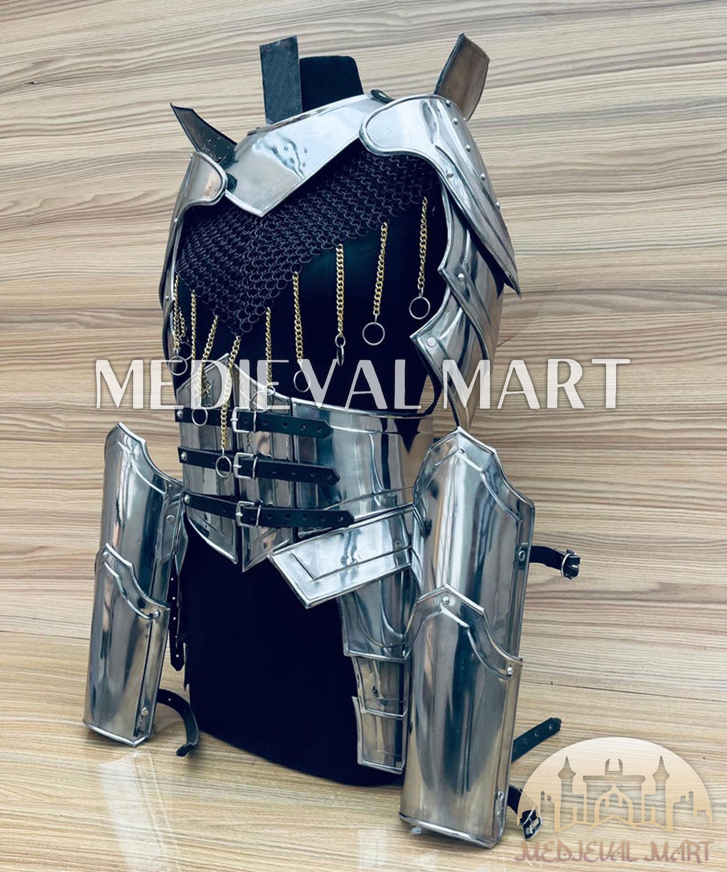 MEDIEVALMART AU (Isolara Dragonplate) Women’s Armor W/H Silver (Dragonfang) Jesus Chainmail + Arms Armor