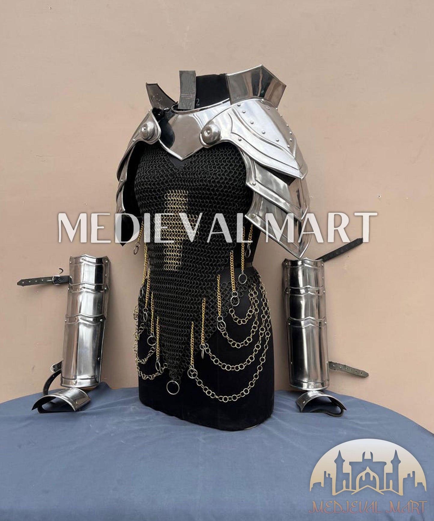 MEDIEVALMART AU (Isolara Dragonplate) Women’s Armor W/H Silver (Dragonfang) Jesus Chainmail + Arms Armor