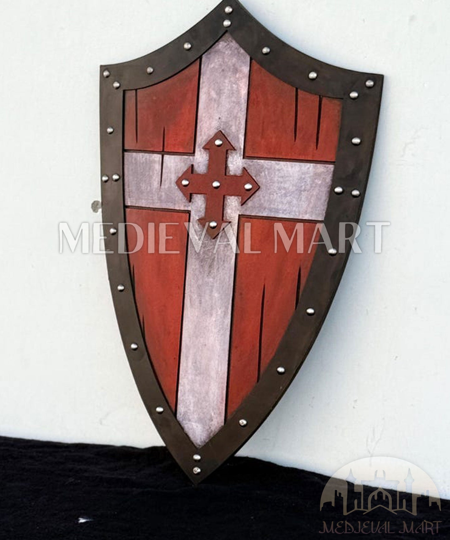 MEDIEVALMART AU Medieval Templar Devil Zelda Cross Inspired Wooden Shield Bliue & Gold Finish | Gift for Christmas Day