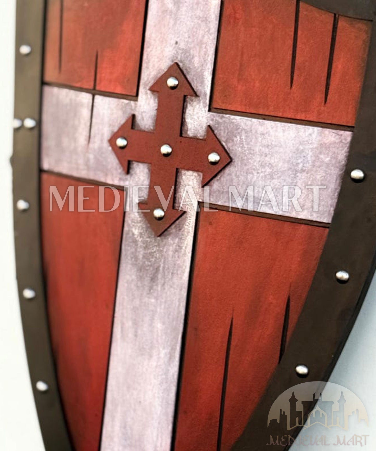 MEDIEVALMART AU Medieval Templar Devil Zelda Cross Inspired Wooden Shield Bliue & Gold Finish | Gift for Christmas Day