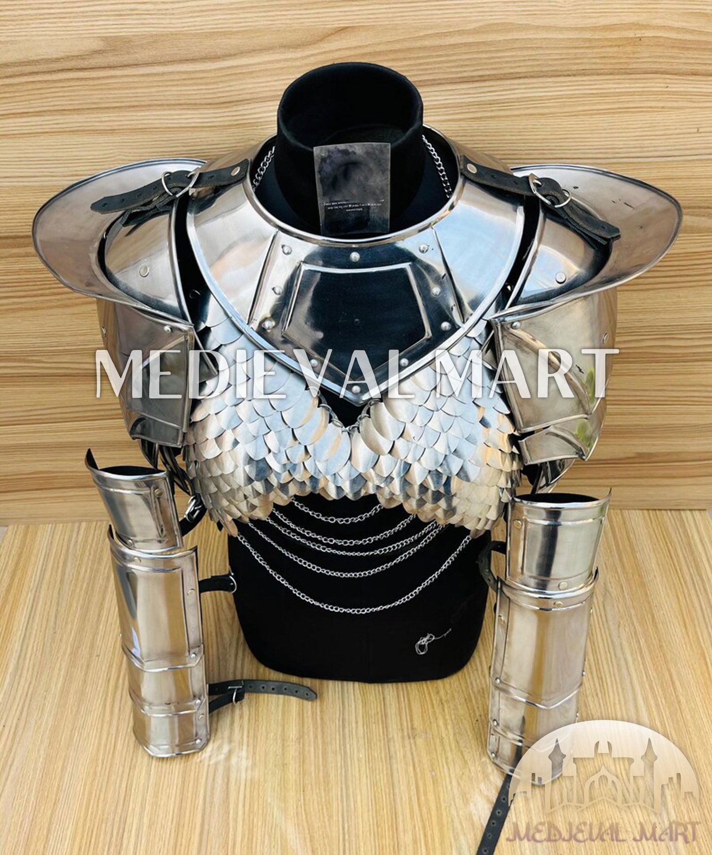 MEDIEVALMART AU (Isolara Dragonplate) Women’s Armor W/H Silver (Dragonfang) Jesus Chainmail + Arms Armor