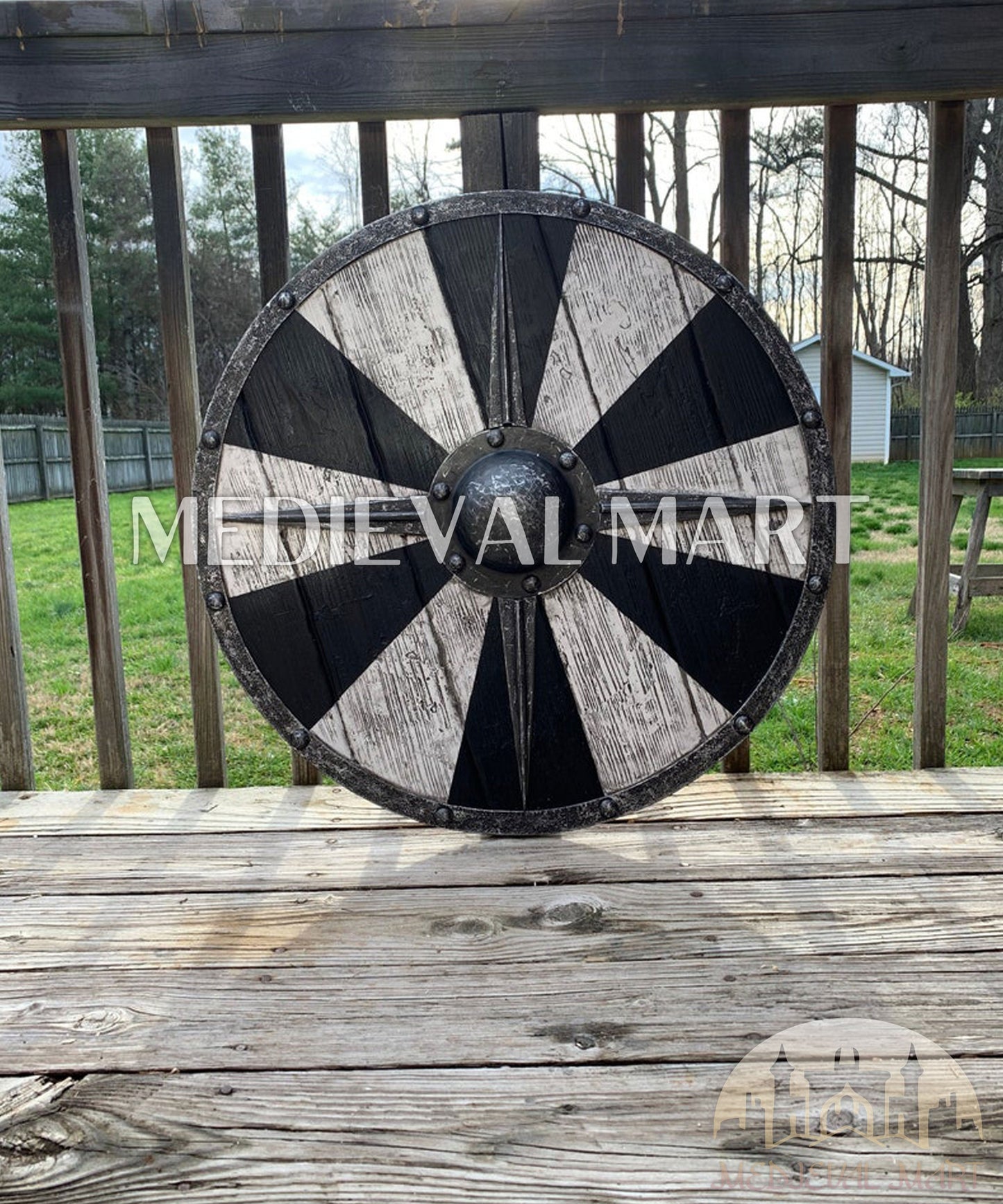 MEDIEVALMART AU Iconic Viking's Jarl Borg Iron Spikes  Battleworn Viking Wooden Shield | Gifts For Dad