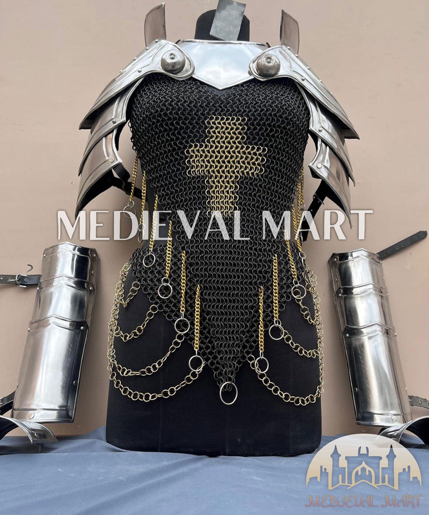 MEDIEVALMART AU (Isolara Dragonplate) Women’s Armor W/H Silver (Dragonfang) Jesus Chainmail + Arms Armor