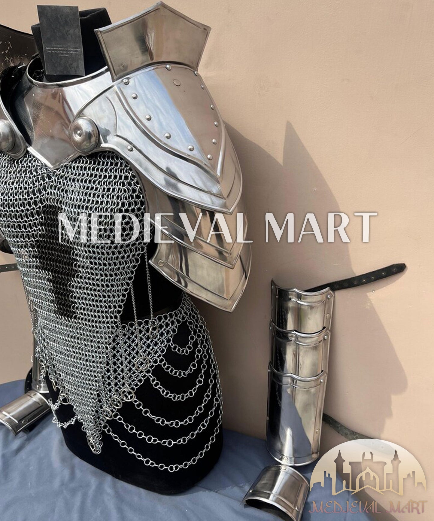MEDIEVALMART AU (Isolara Dragonplate) Women’s Armor W/H Silver (Dragonfang) Jesus Chainmail + Arms Armor