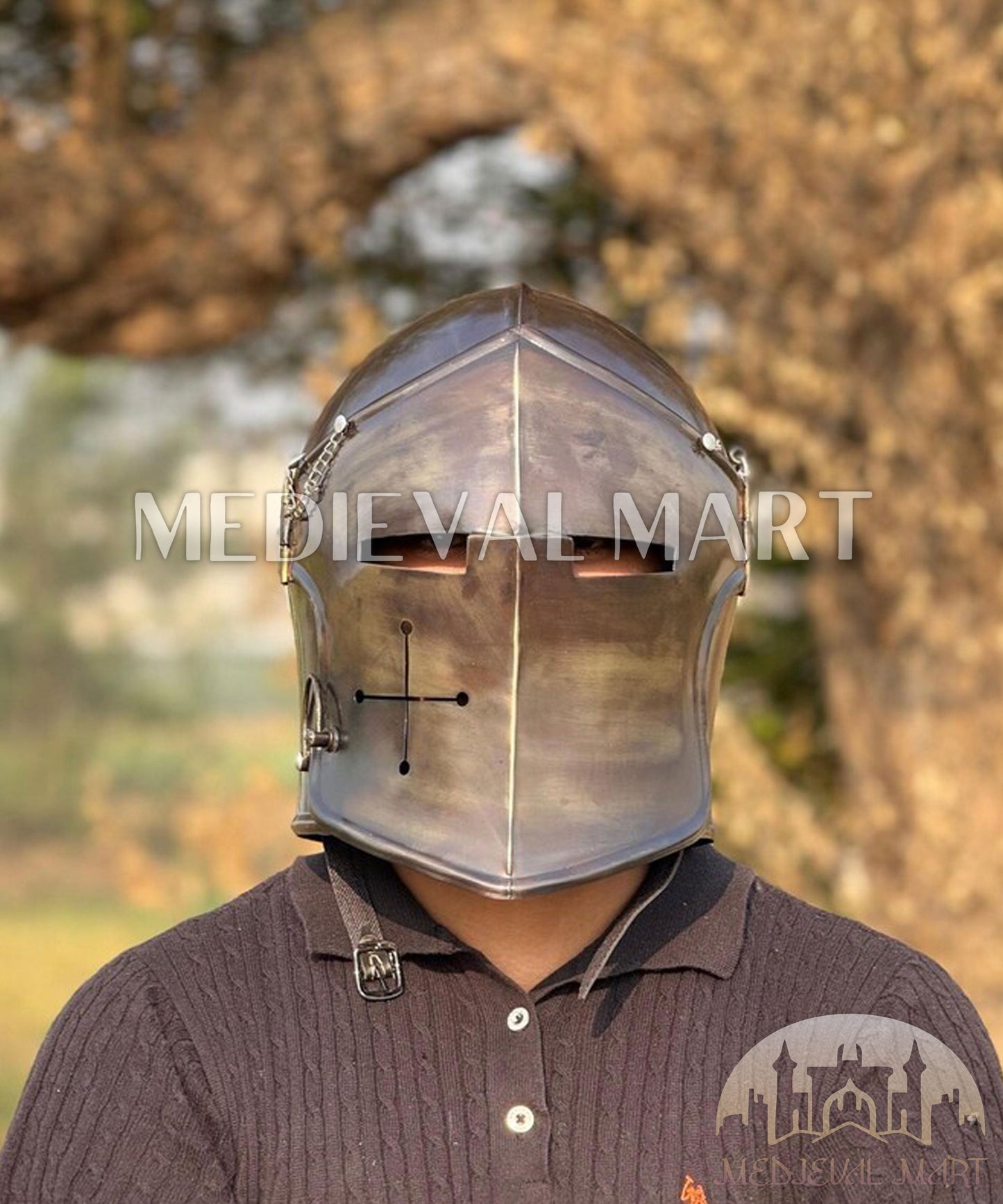 MEDIEVALMART AU Great Fantasy Helmet With Metal Horns or Free Stand | LARP Props