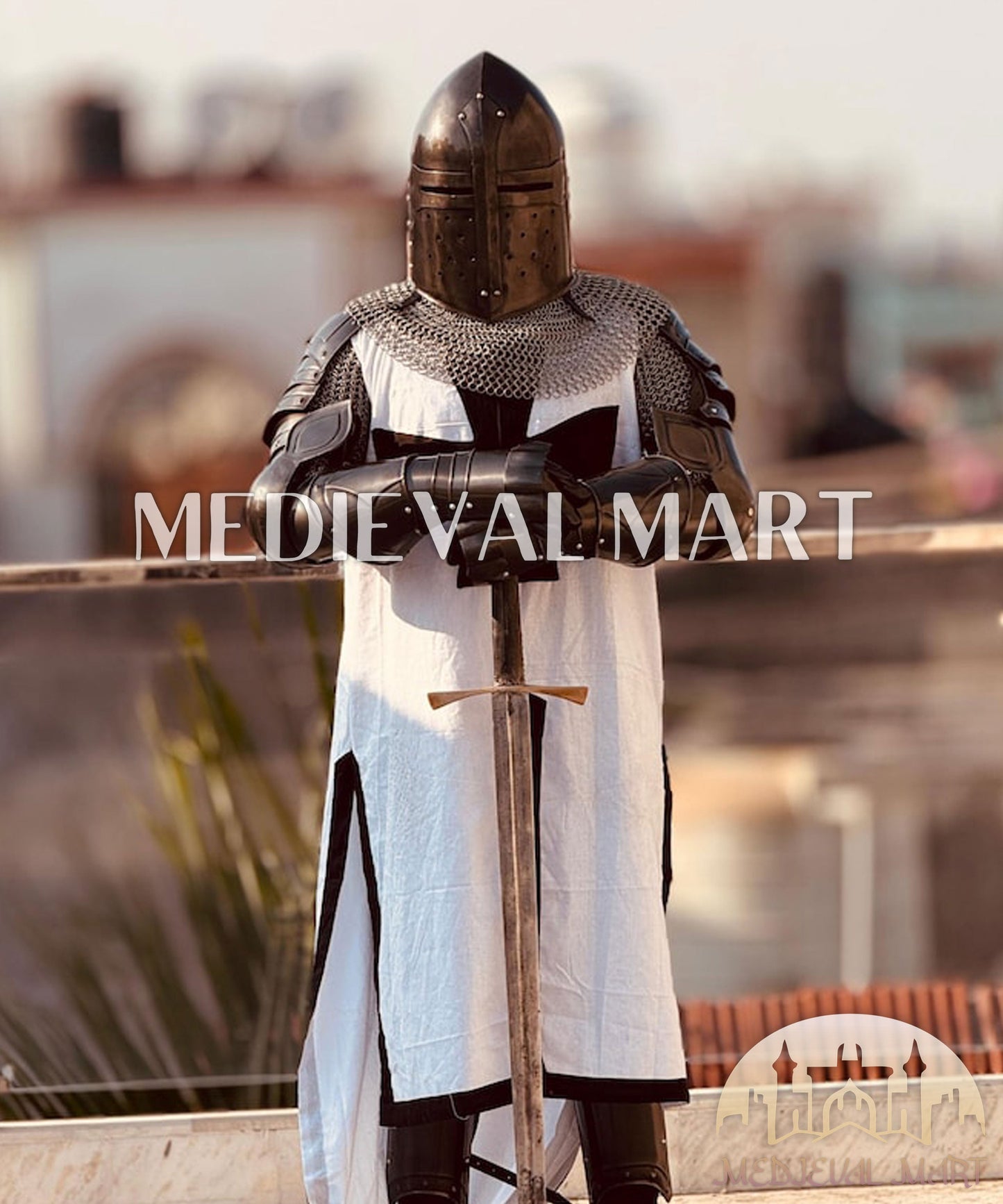 MEDIEVALMART AU Hand Forged Medieval Twisted Troll Cross Iron Pendent With Leather Cord