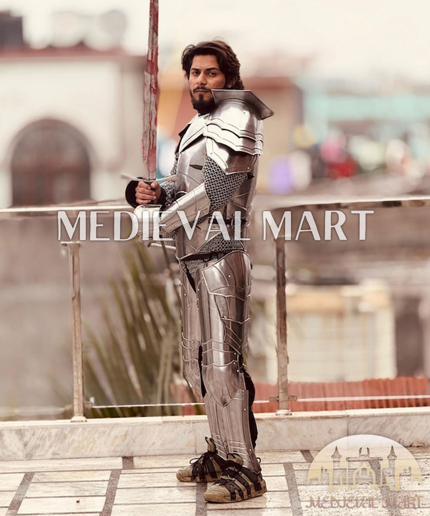 MEDIEVALMART AU Hand Forged Medieval Twisted Troll Cross Iron Pendent With Leather Cord