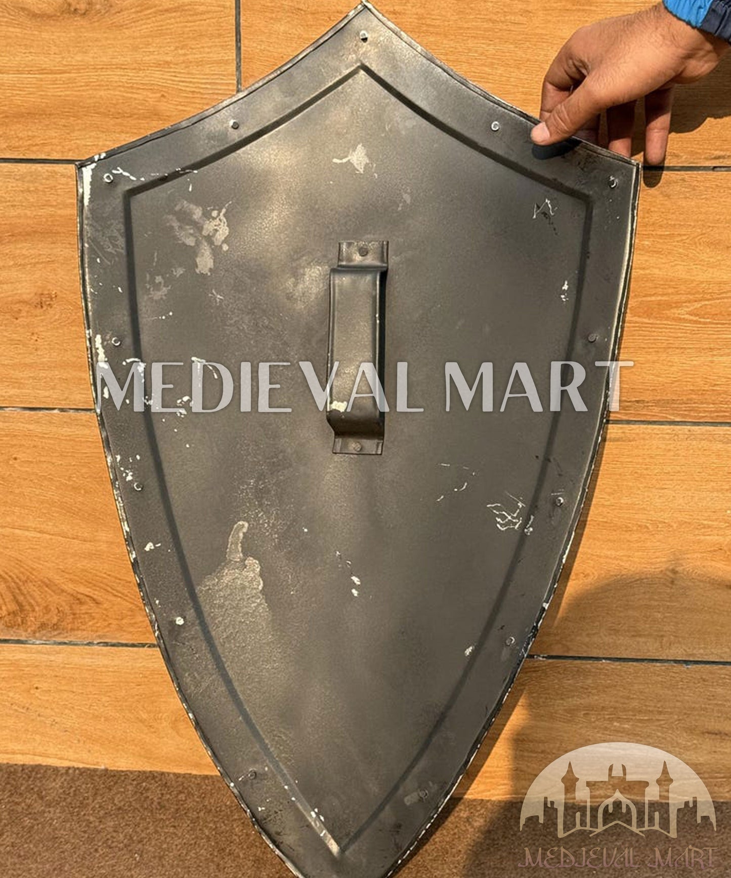 MEDIEVALMART AU Medieval Templar Devil Zelda Cross Inspired Wooden Shield Bliue & Gold Finish | Gift for Christmas Day