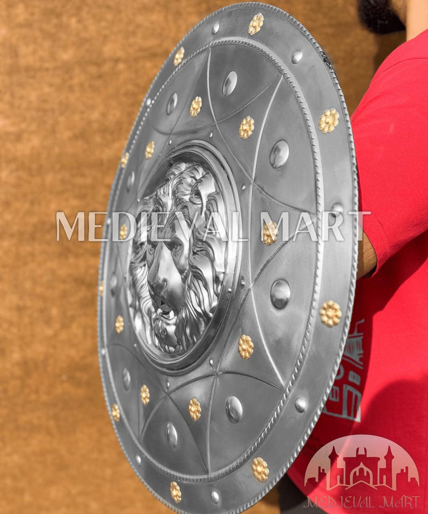 MEDIEVALMART AU Medieval Templar Devil Zelda Cross Inspired Wooden Shield Bliue & Gold Finish | Gift for Christmas Day