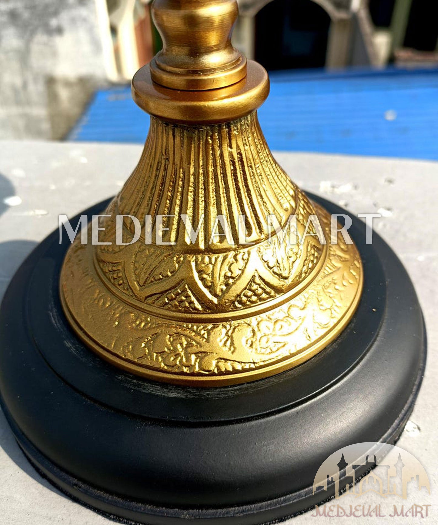 MEDIEVALMART AU "Achilles" Gold Finish Trojan Warrior Helmet W/H Free Stand | Troy Props