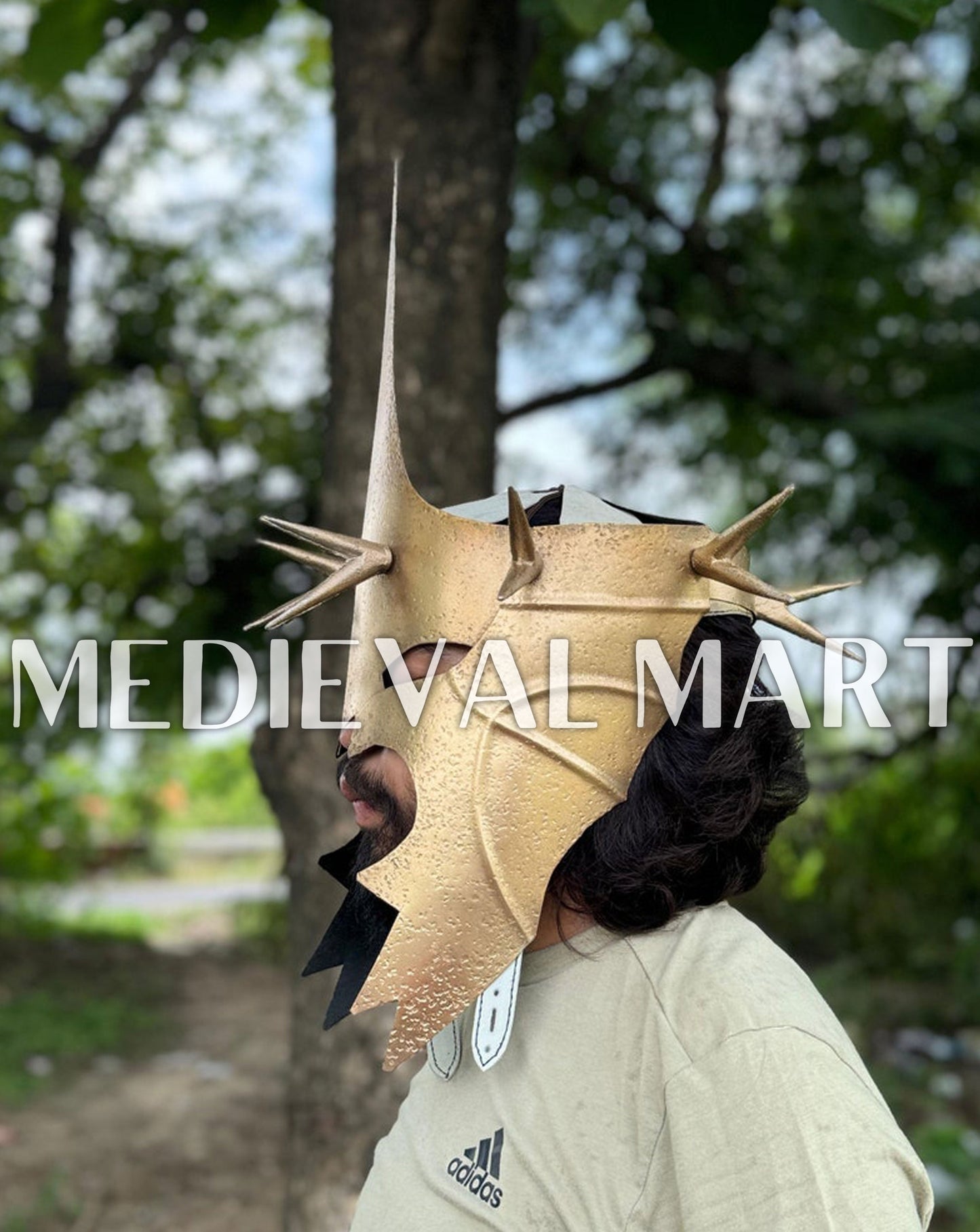 MEDIEVALMART AU "Achilles" Gold Finish Trojan Warrior Helmet W/H Free Stand | Troy Props