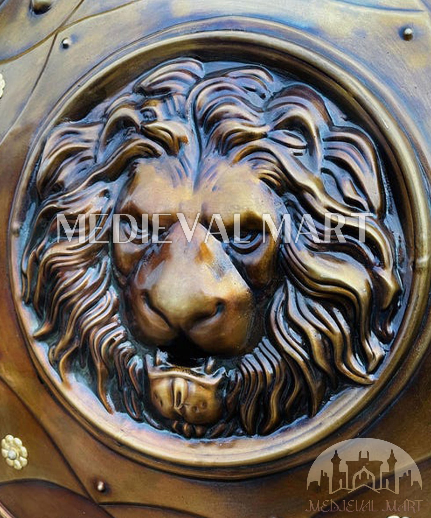 MEDIEVALMART AU Medieval Templar Devil Zelda Cross Inspired Wooden Shield Bliue & Gold Finish | Gift for Christmas Day