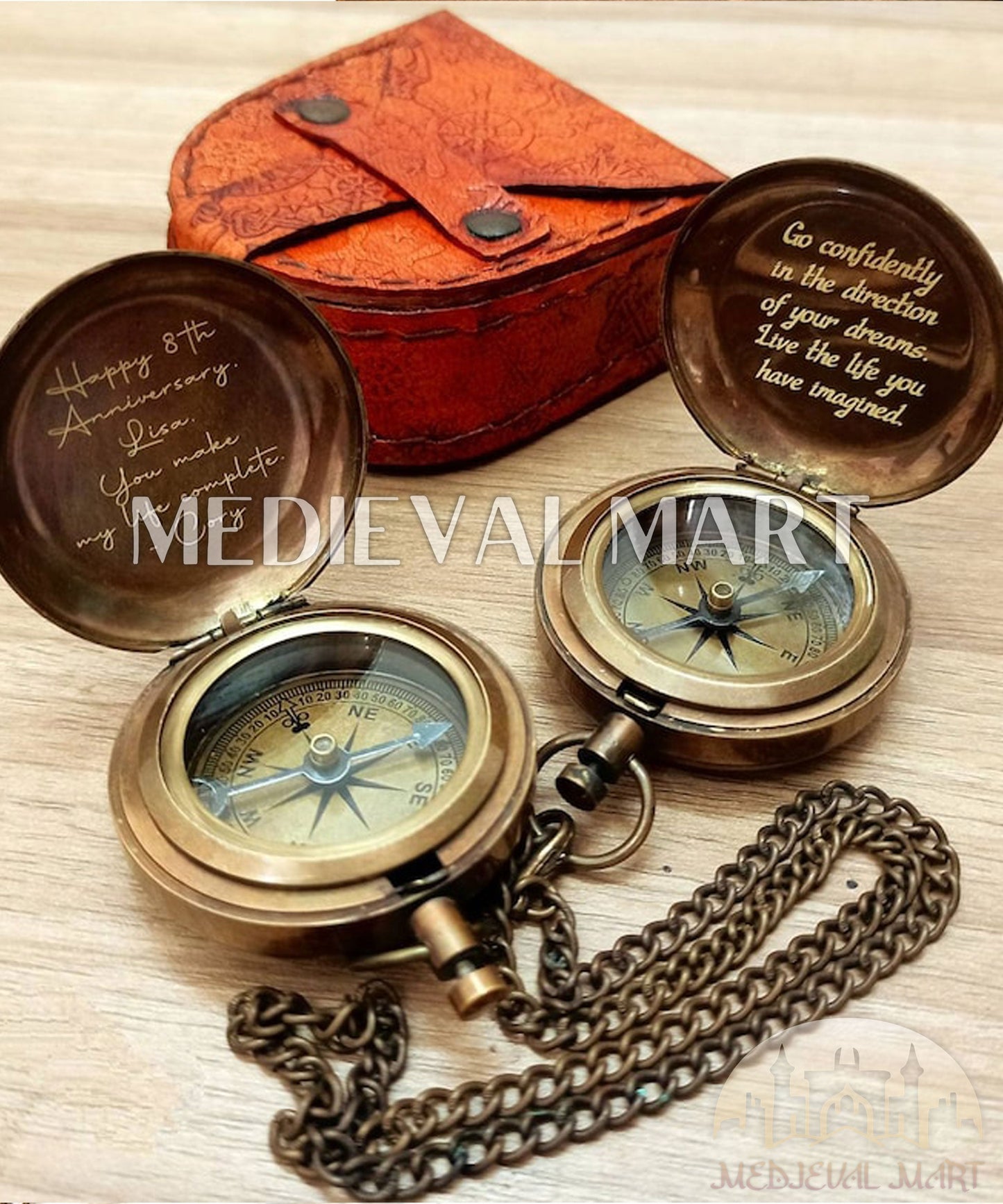 MEDIEVALMART AU Antique Finish “100 Years Calendar” Engraved Compass W/H “VintageVault” Case | Gift For Dad, Gift For Mom