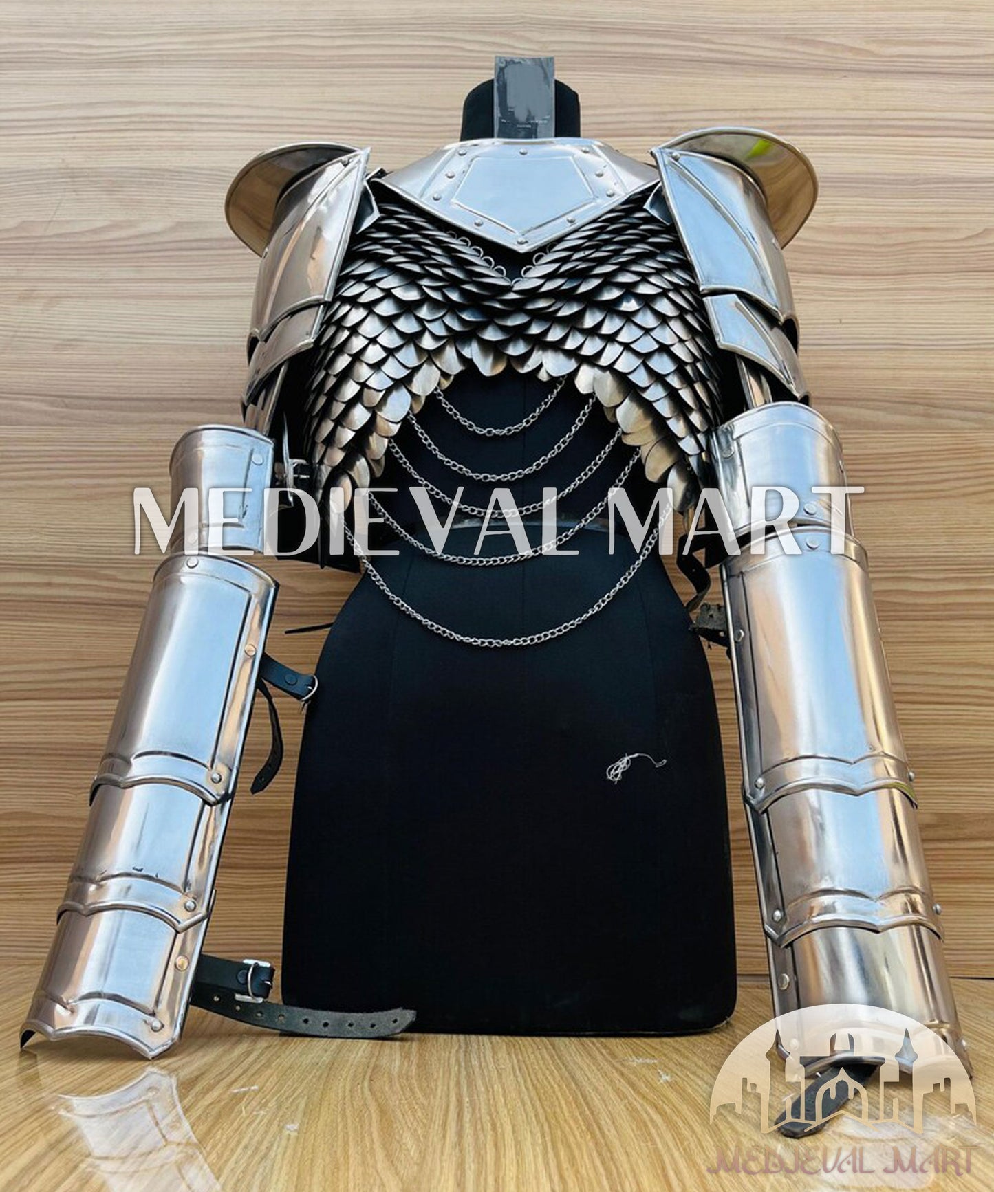 MEDIEVALMART AU (Isolara Dragonplate) Women’s Armor W/H Silver (Dragonfang) Jesus Chainmail + Arms Armor