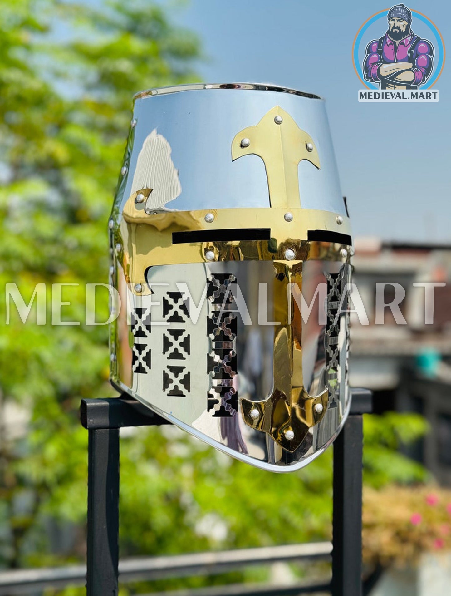 MEDIEVALMART AU Hand Forged Medieval Twisted Troll Cross Iron Pendent With Leather Cord