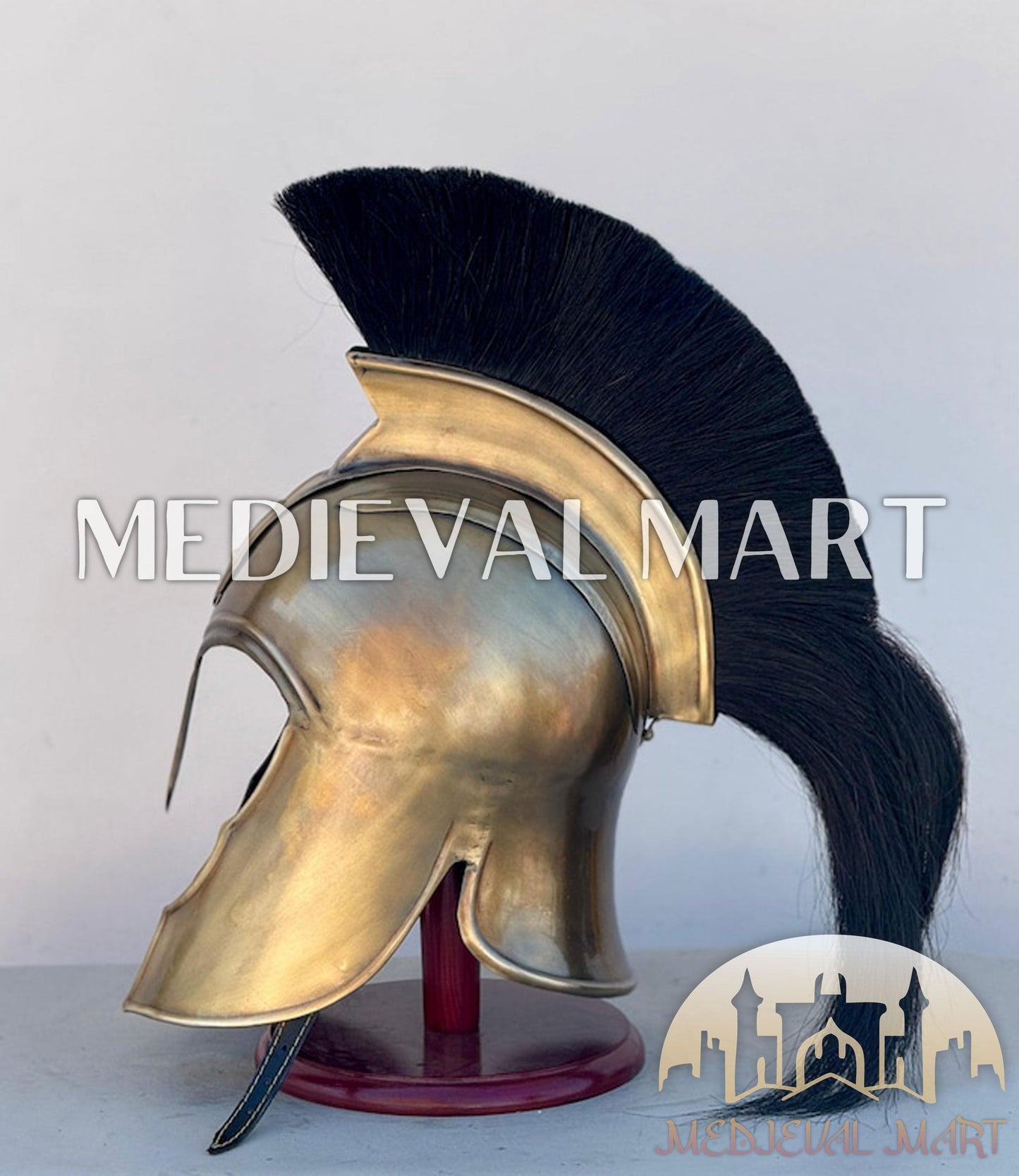 MEDIEVALMART AU "Achilles" Gold Finish Trojan Warrior Helmet W/H Free Stand | Troy Props