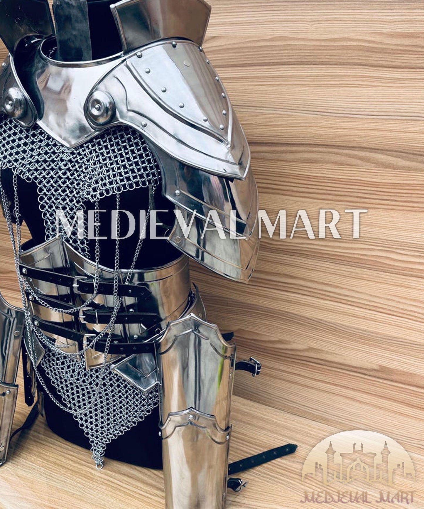 MEDIEVALMART AU (Isolara Dragonplate) Women’s Armor W/H Silver (Dragonfang) Jesus Chainmail + Arms Armor