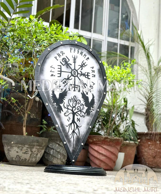 MEDIEVALMART AU Medieval Templar Devil Zelda Cross Inspired Wooden Shield Bliue & Gold Finish | Gift for Christmas Day