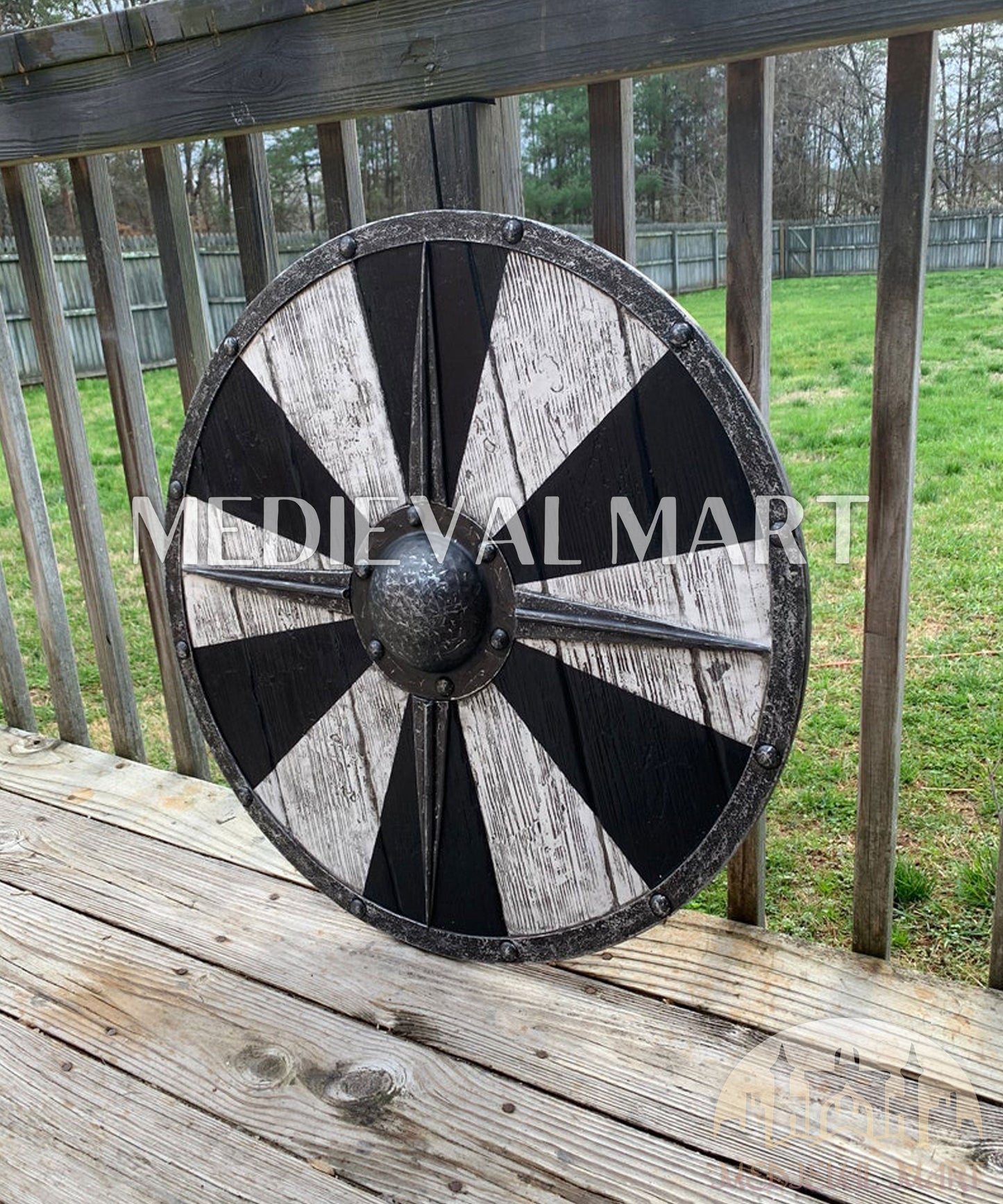 MEDIEVALMART AU Iconic Viking's Jarl Borg Iron Spikes  Battleworn Viking Wooden Shield | Gifts For Dad