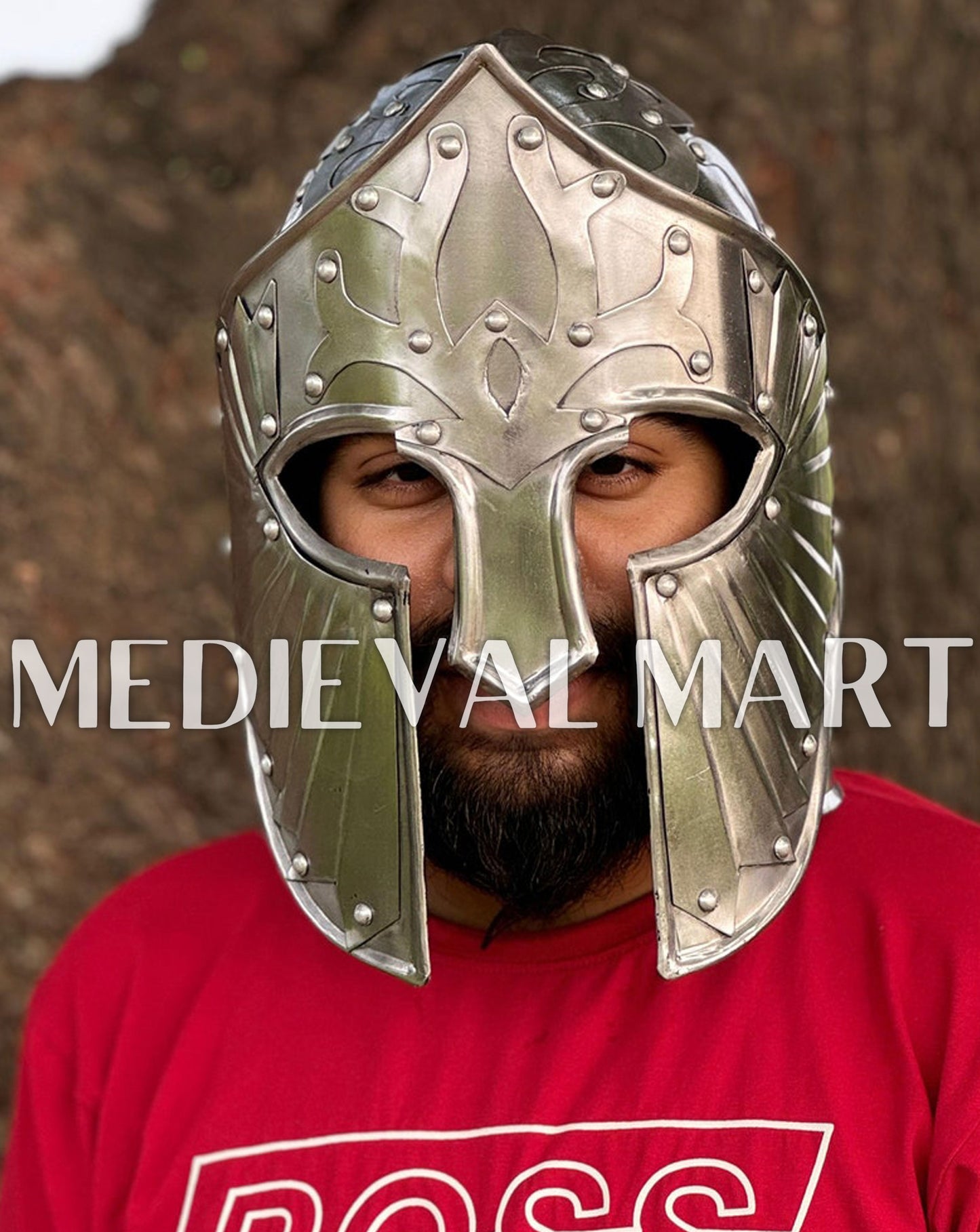 MEDIEVALMART AU "Achilles" Gold Finish Trojan Warrior Helmet W/H Free Stand | Troy Props