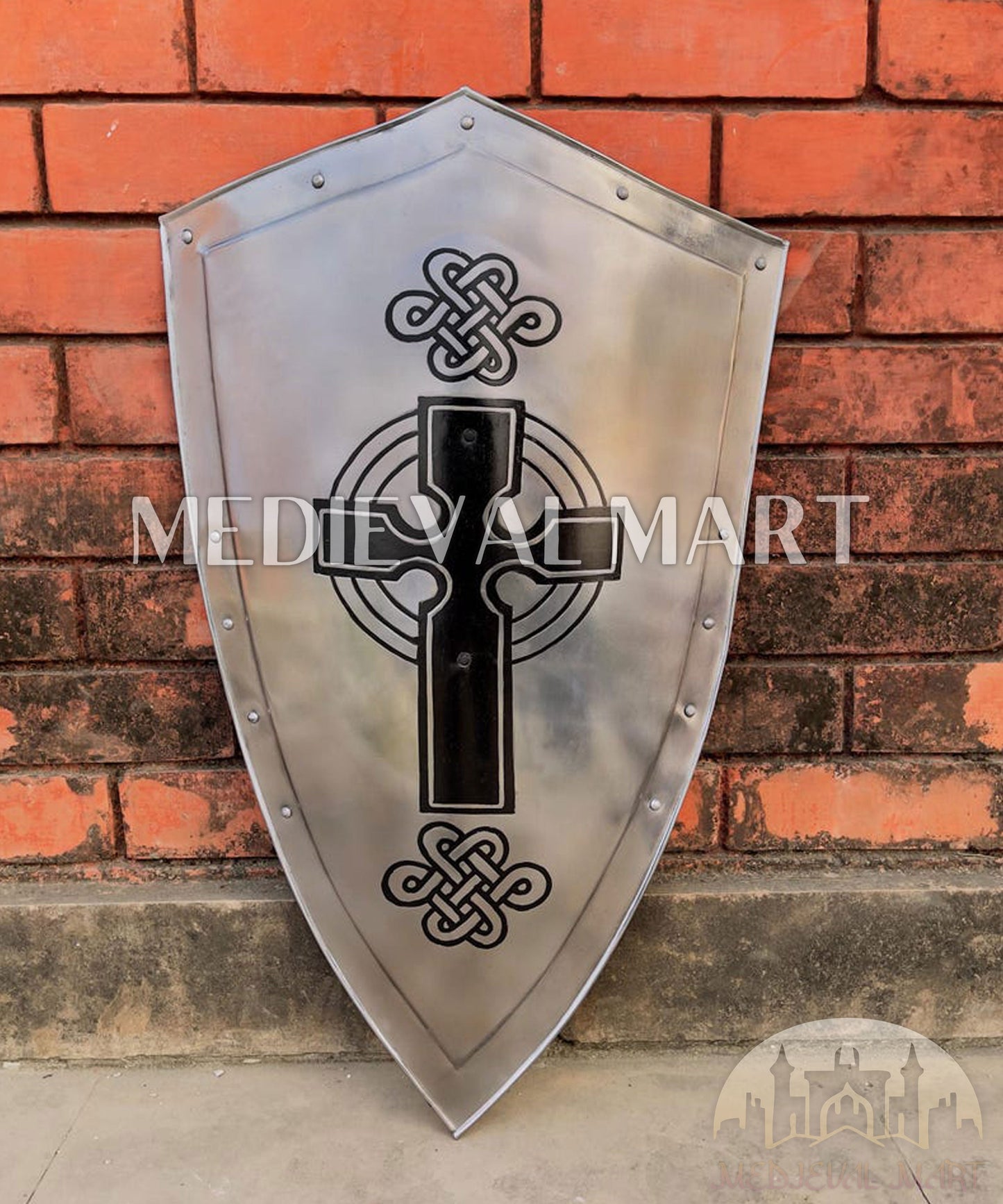 MEDIEVALMART AU Medieval Templar Devil Zelda Cross Inspired Wooden Shield Bliue & Gold Finish | Gift for Christmas Day