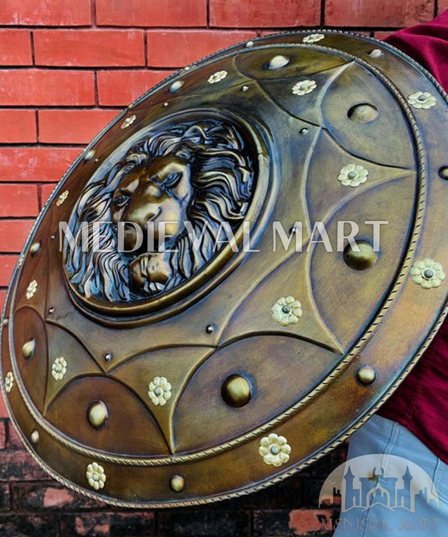 MEDIEVALMART AU Medieval Templar Devil Zelda Cross Inspired Wooden Shield Bliue & Gold Finish | Gift for Christmas Day