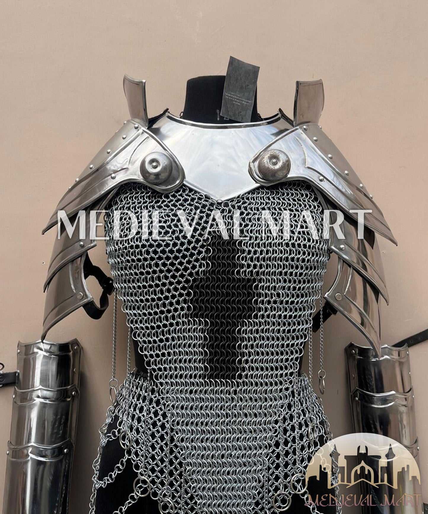 MEDIEVALMART AU (Isolara Dragonplate) Women’s Armor W/H Silver (Dragonfang) Jesus Chainmail + Arms Armor