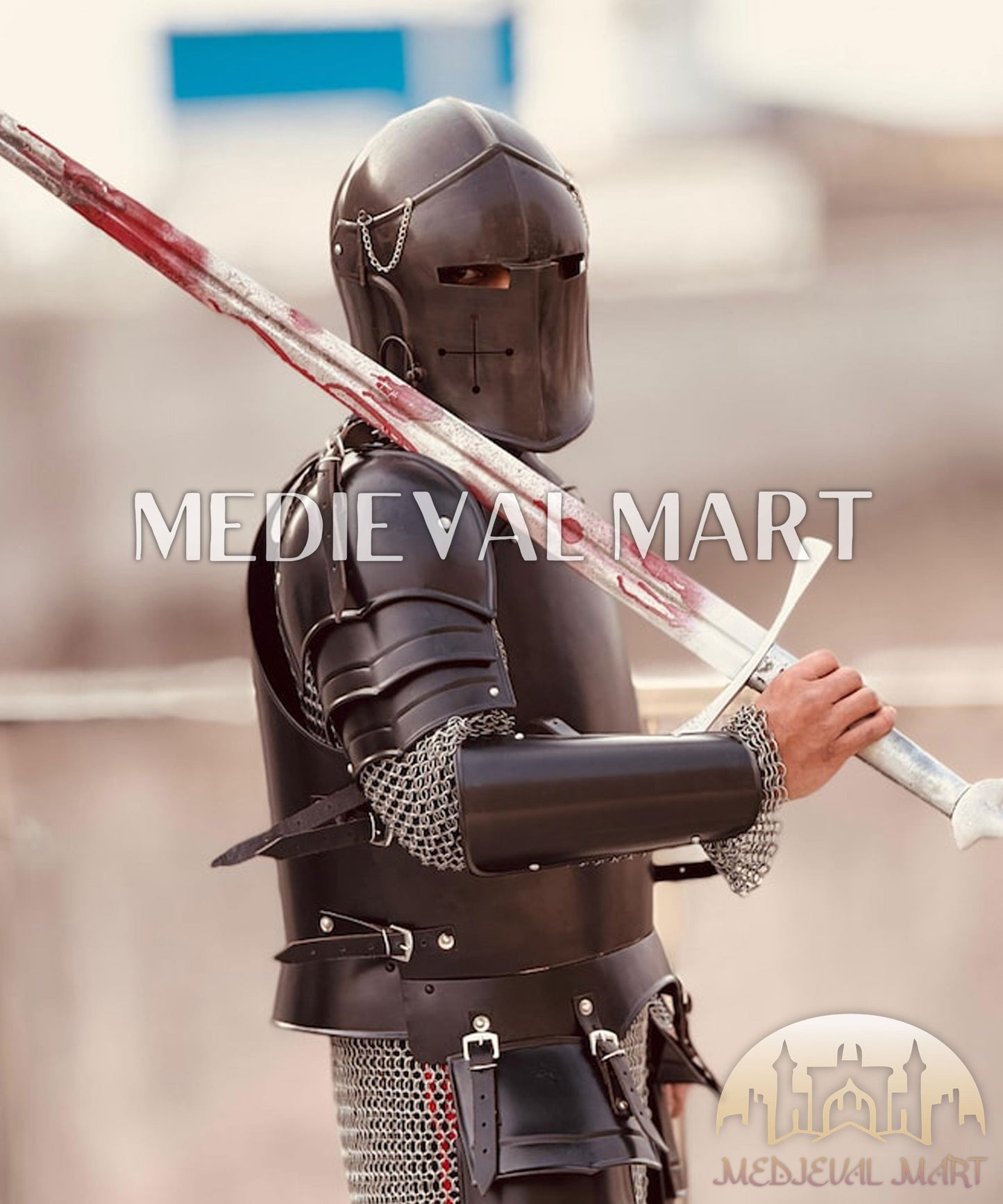 MEDIEVALMART AU Hand Forged Medieval Twisted Troll Cross Iron Pendent With Leather Cord