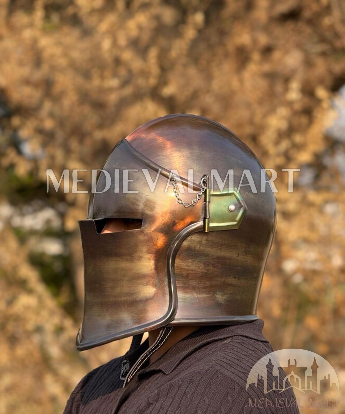 MEDIEVALMART AU Great Fantasy Helmet With Metal Horns or Free Stand | LARP Props
