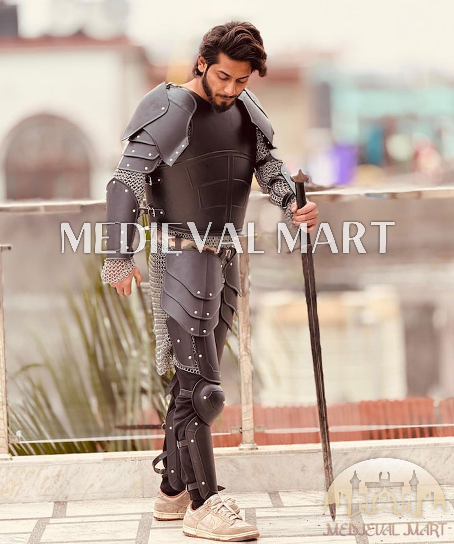 MEDIEVALMART AU Hand Forged Medieval Twisted Troll Cross Iron Pendent With Leather Cord