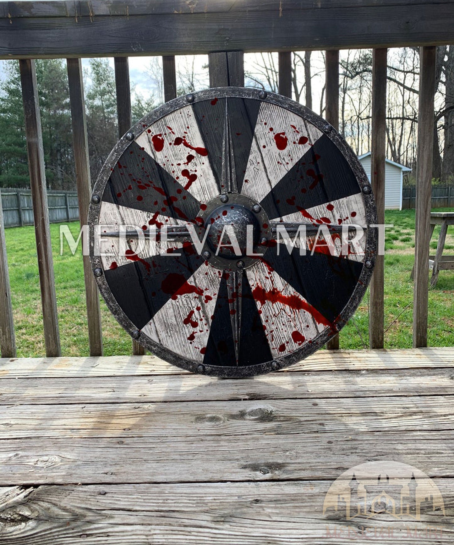 MEDIEVALMART AU Iconic Viking's Jarl Borg Iron Spikes  Battleworn Viking Wooden Shield | Gifts For Dad