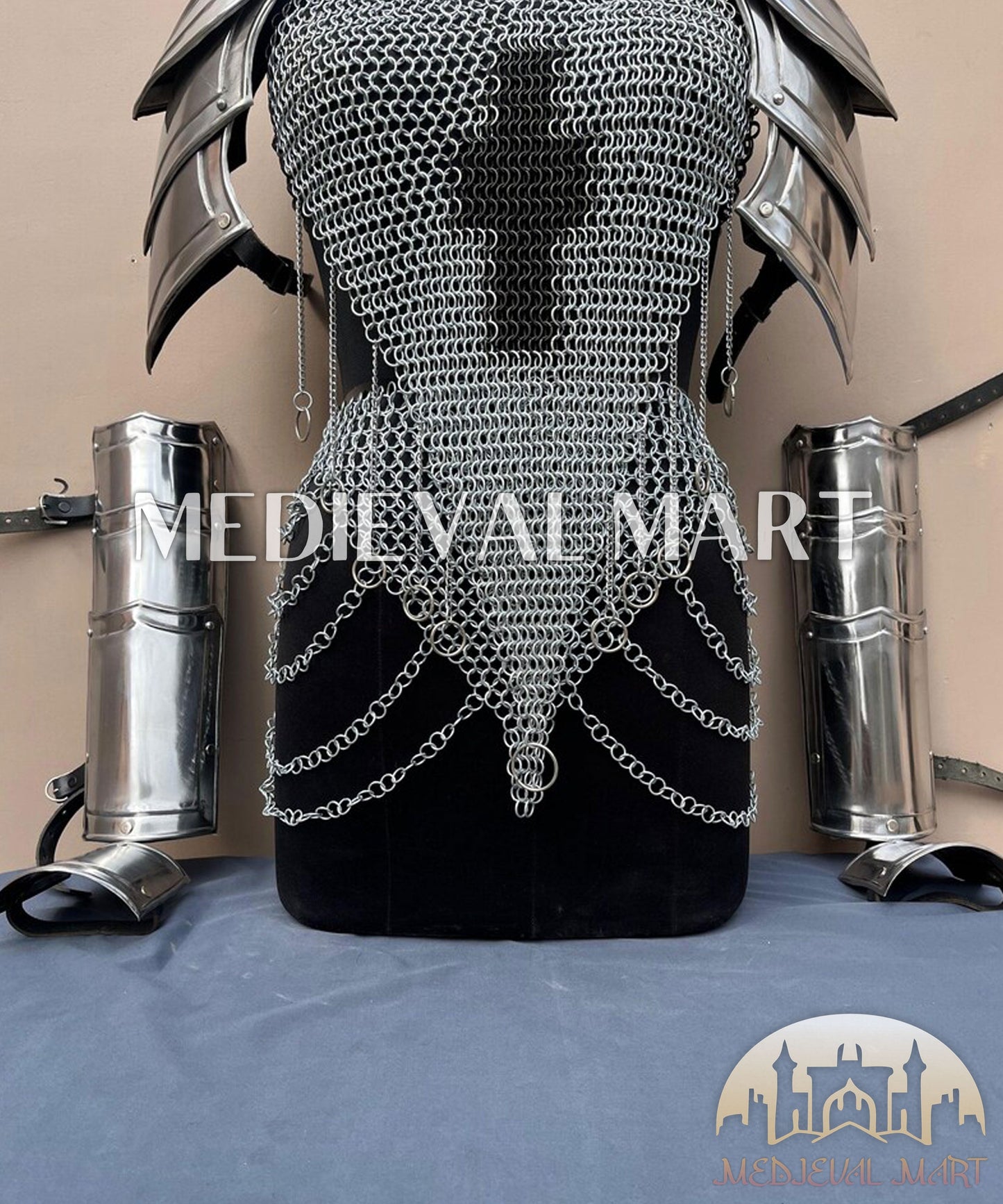 MEDIEVALMART AU (Isolara Dragonplate) Women’s Armor W/H Silver (Dragonfang) Jesus Chainmail + Arms Armor