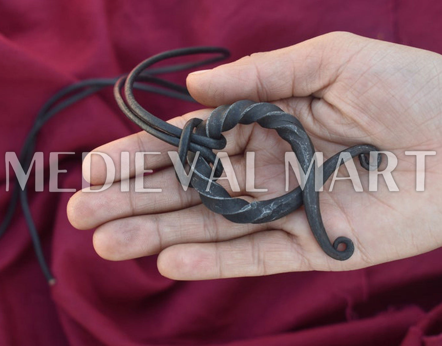 MEDIEVALMART AU Hand Forged Medieval Twisted Troll Cross Iron Pendent With Leather Cord