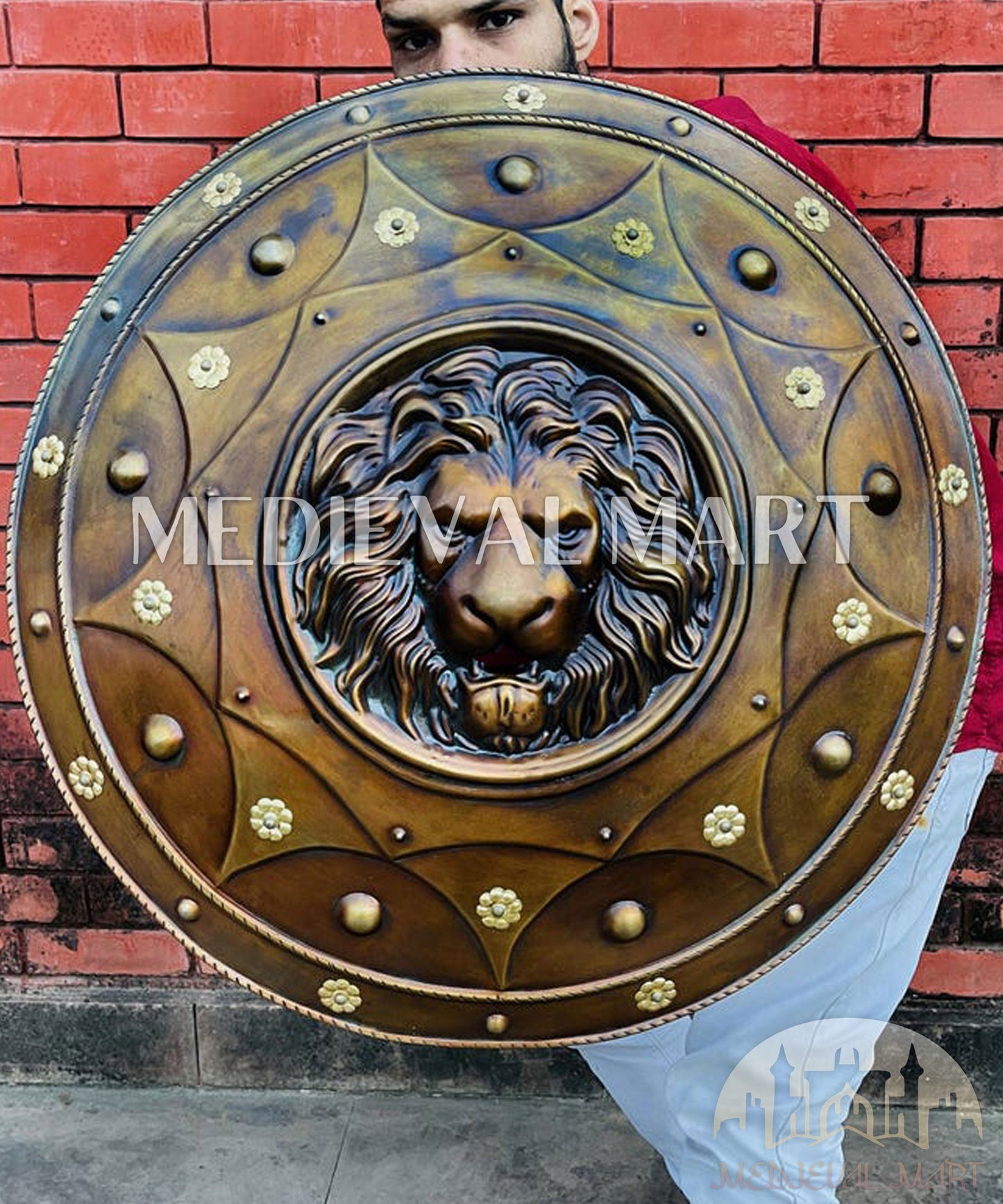 MEDIEVALMART AU Medieval Templar Devil Zelda Cross Inspired Wooden Shield Bliue & Gold Finish | Gift for Christmas Day