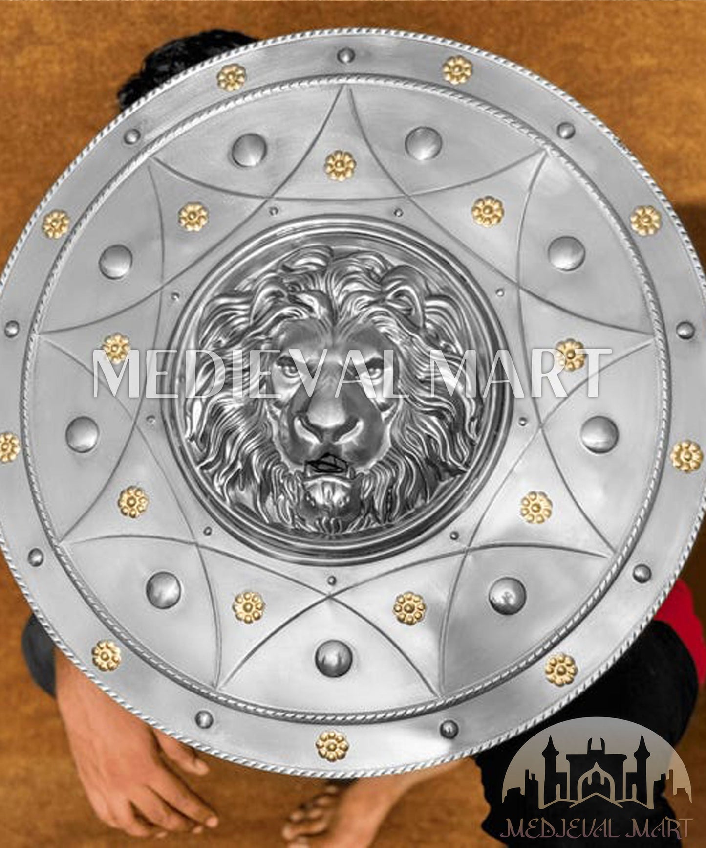 MEDIEVALMART AU Medieval Templar Devil Zelda Cross Inspired Wooden Shield Bliue & Gold Finish | Gift for Christmas Day