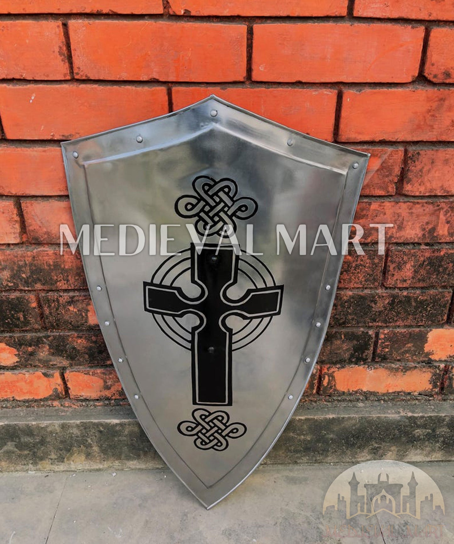 MEDIEVALMART AU Medieval Templar Devil Zelda Cross Inspired Wooden Shield Bliue & Gold Finish | Gift for Christmas Day