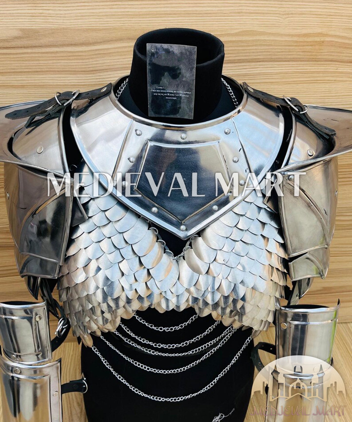 MEDIEVALMART AU (Isolara Dragonplate) Women’s Armor W/H Silver (Dragonfang) Jesus Chainmail + Arms Armor