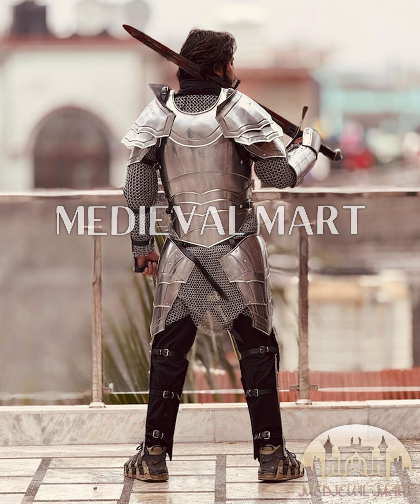 MEDIEVALMART AU Hand Forged Medieval Twisted Troll Cross Iron Pendent With Leather Cord