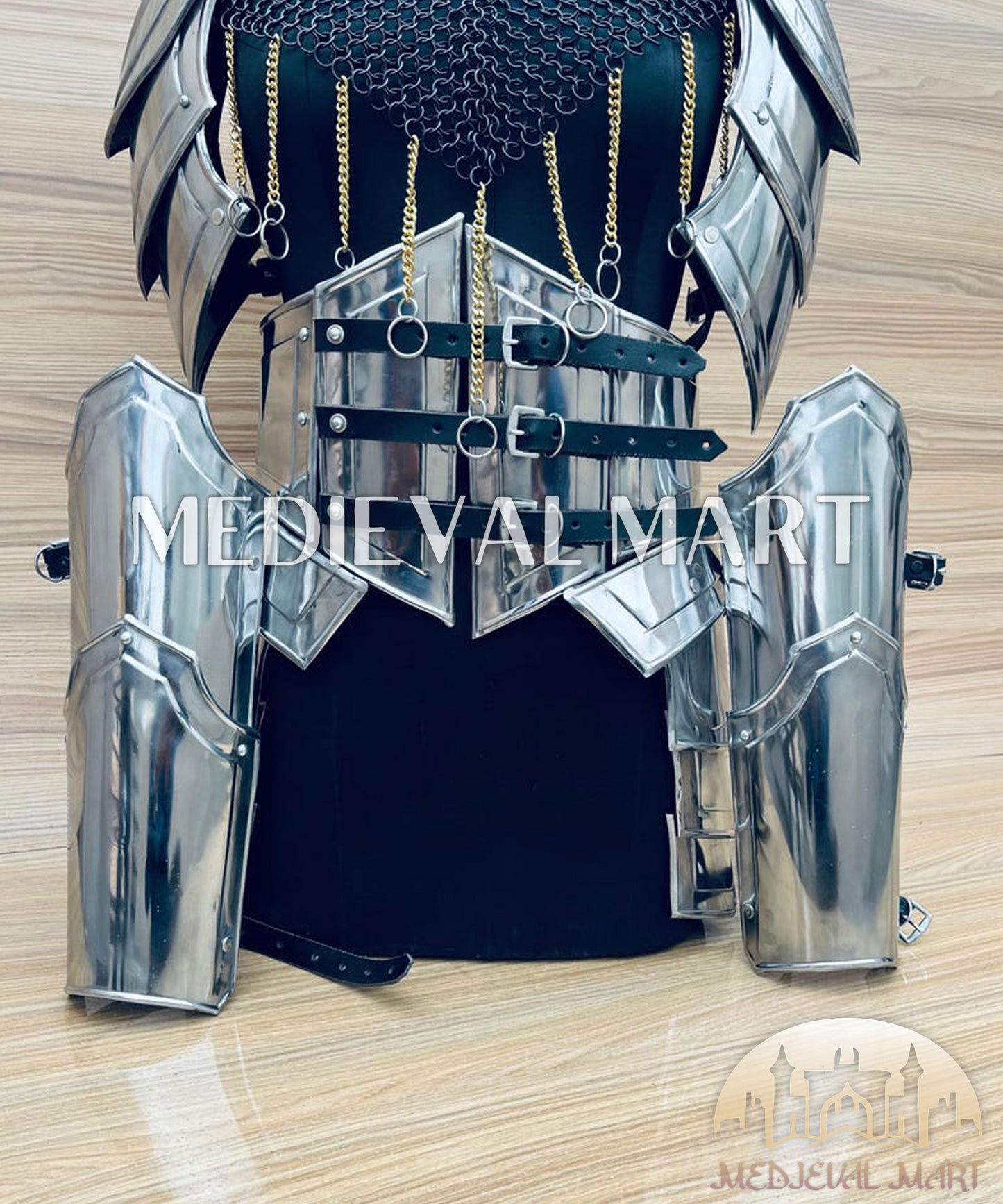 MEDIEVALMART AU (Isolara Dragonplate) Women’s Armor W/H Silver (Dragonfang) Jesus Chainmail + Arms Armor